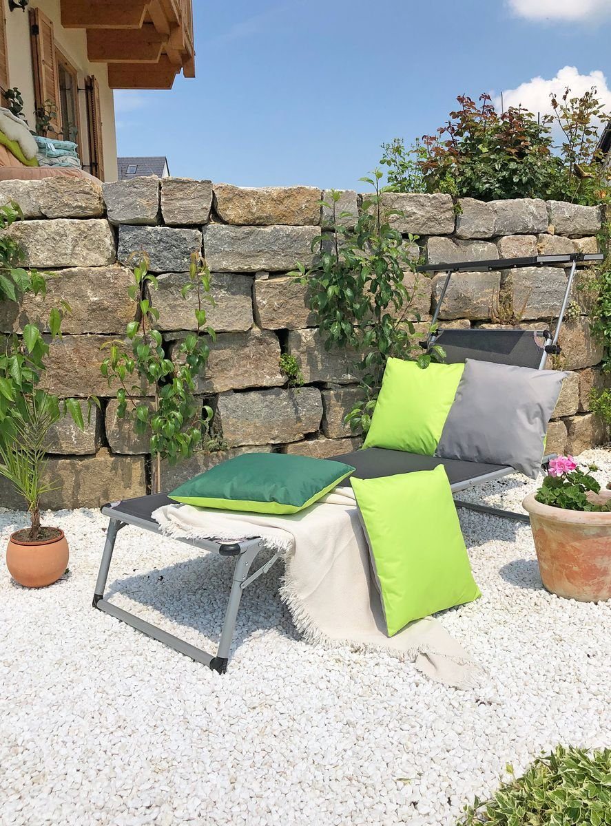 JACK Dekokissen 4x JACK 2-farbiges Robust, Kissen Außen inkl. Outdoor Strapazierfähig, Wende mit geeignet / & 45x45cm Grau-Grün Lounge für Lotus-Effekt, Füllung, Dunkelgrün-Grün Innen