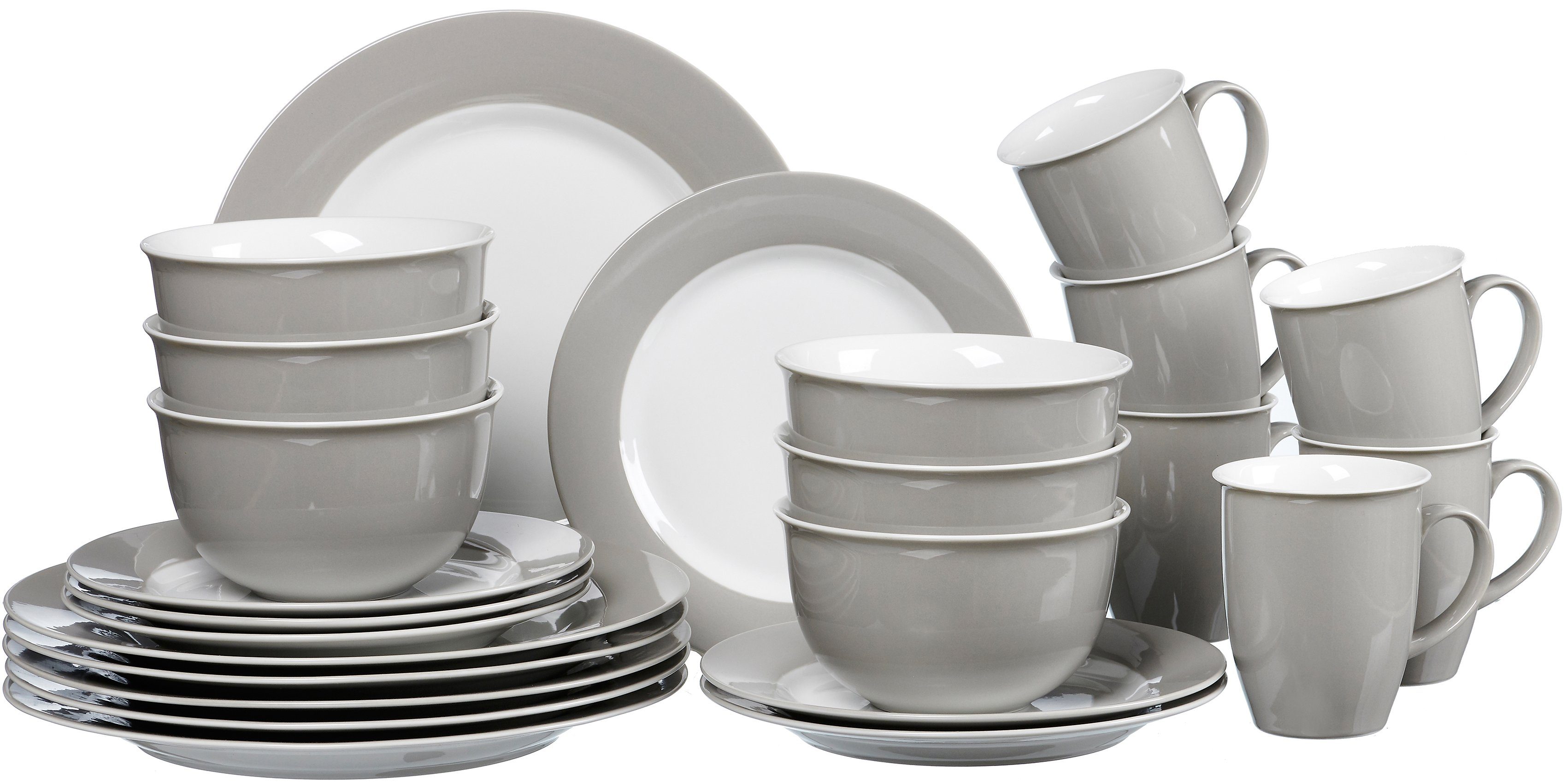 Ritzenhoff & Breker Комбіноване обслуговування Geschirr-Set, Service Doppio (24-tlg), 6 Personen, Porzellan, in attraktiven Farbvarianten, 24 Teile, für 6 Personen