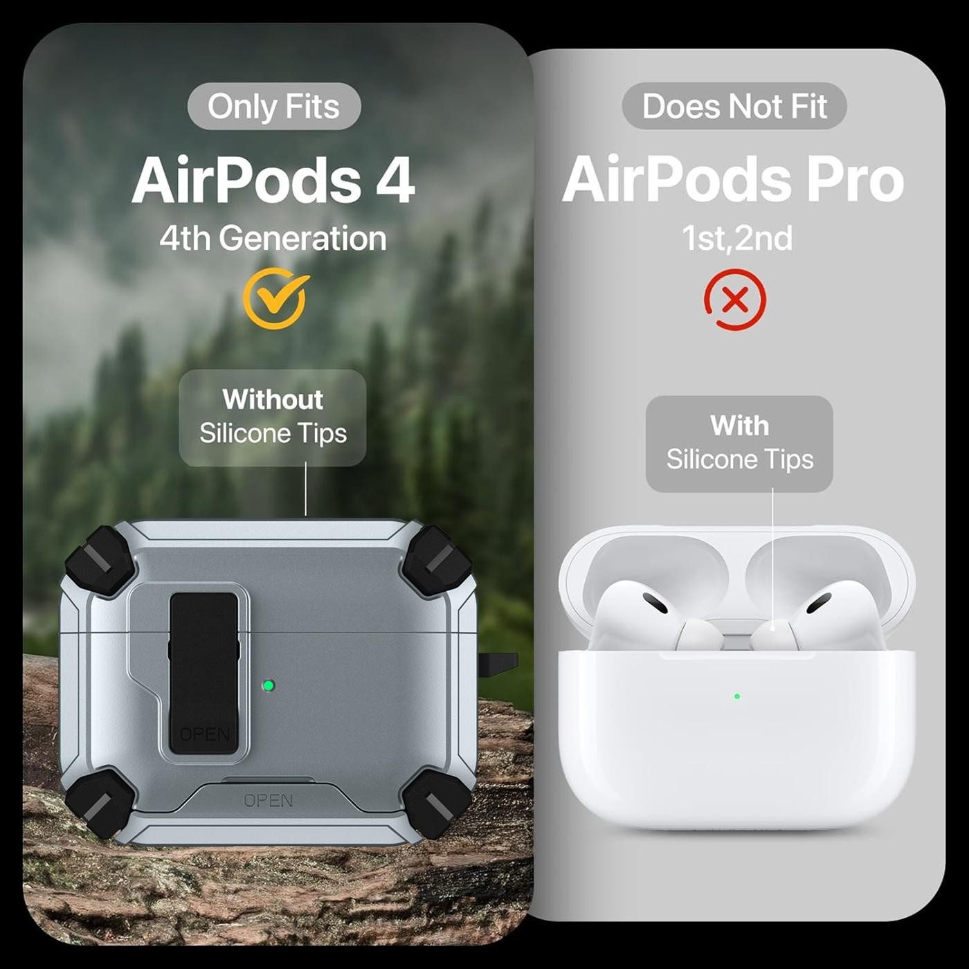 CoolGadget Kopfhörer-Schutzhülle Defender Hülle für Apple AirPods 4 magnetisch mit Karabiner, 360° Full-Body Case Schutzhülle Handy Standfunktion magnetisch lad – Bild 3 von 5