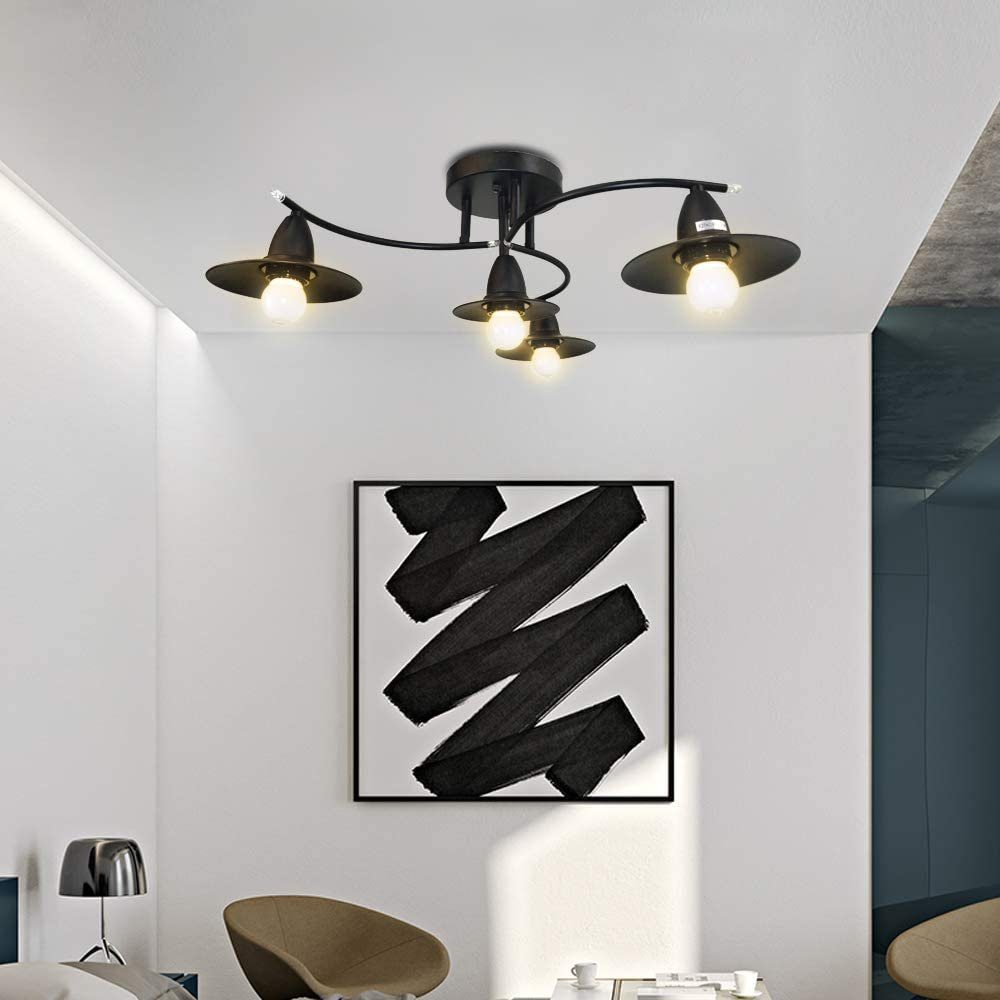 Küchen Industriel Schlaf ZMH wechselbar Flammig LED modern, 4 Deckenleuchten Vintage Innen Schwarz E27