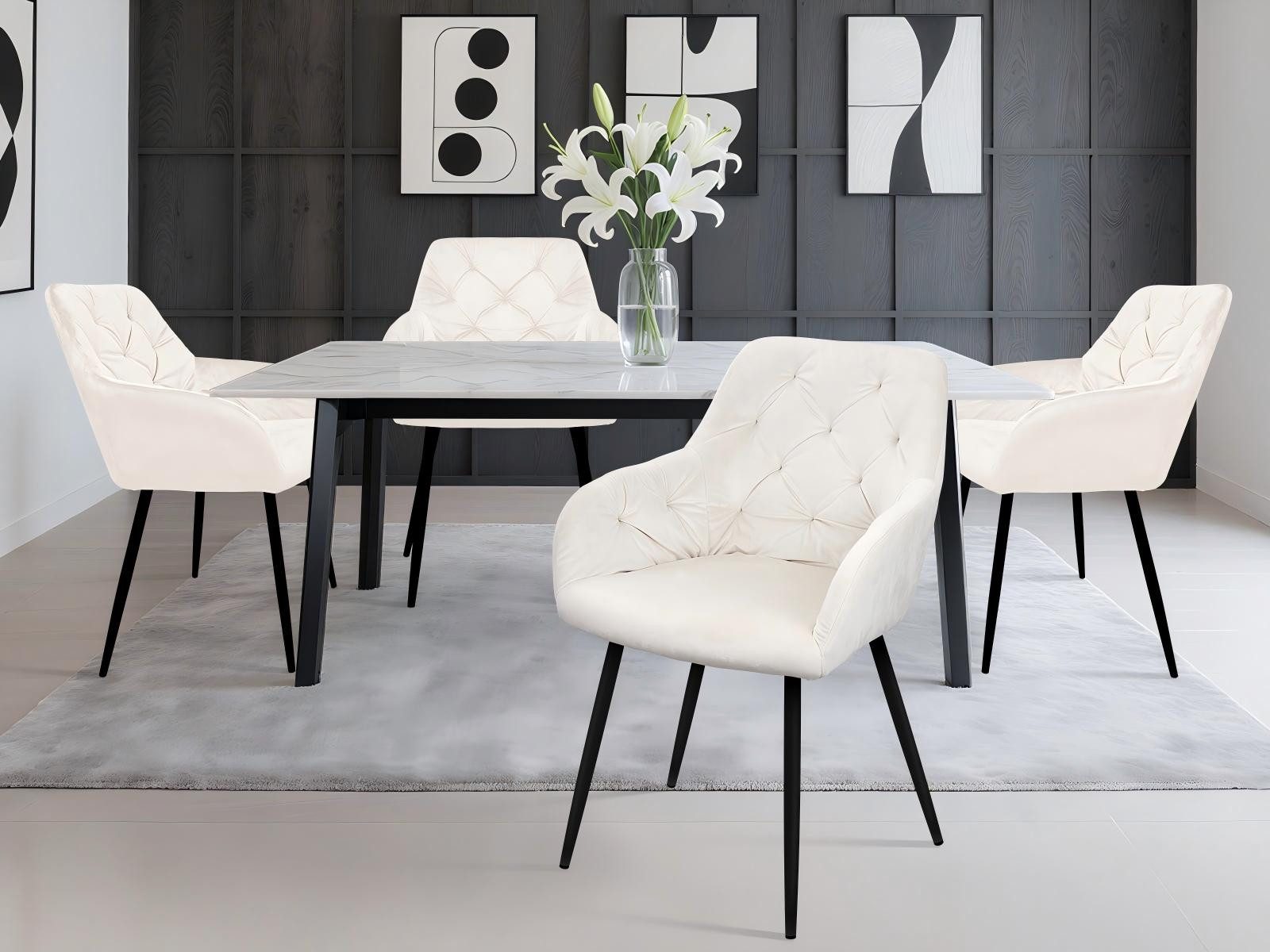 HOMELUX Polsterstuhl Esszimmer Стулья 4er Set, Esszimmerstuhl Küchenstuhl mit Metallbeine (4 St), Sessel, Samt, Polsterstuhl mit Armlehnen