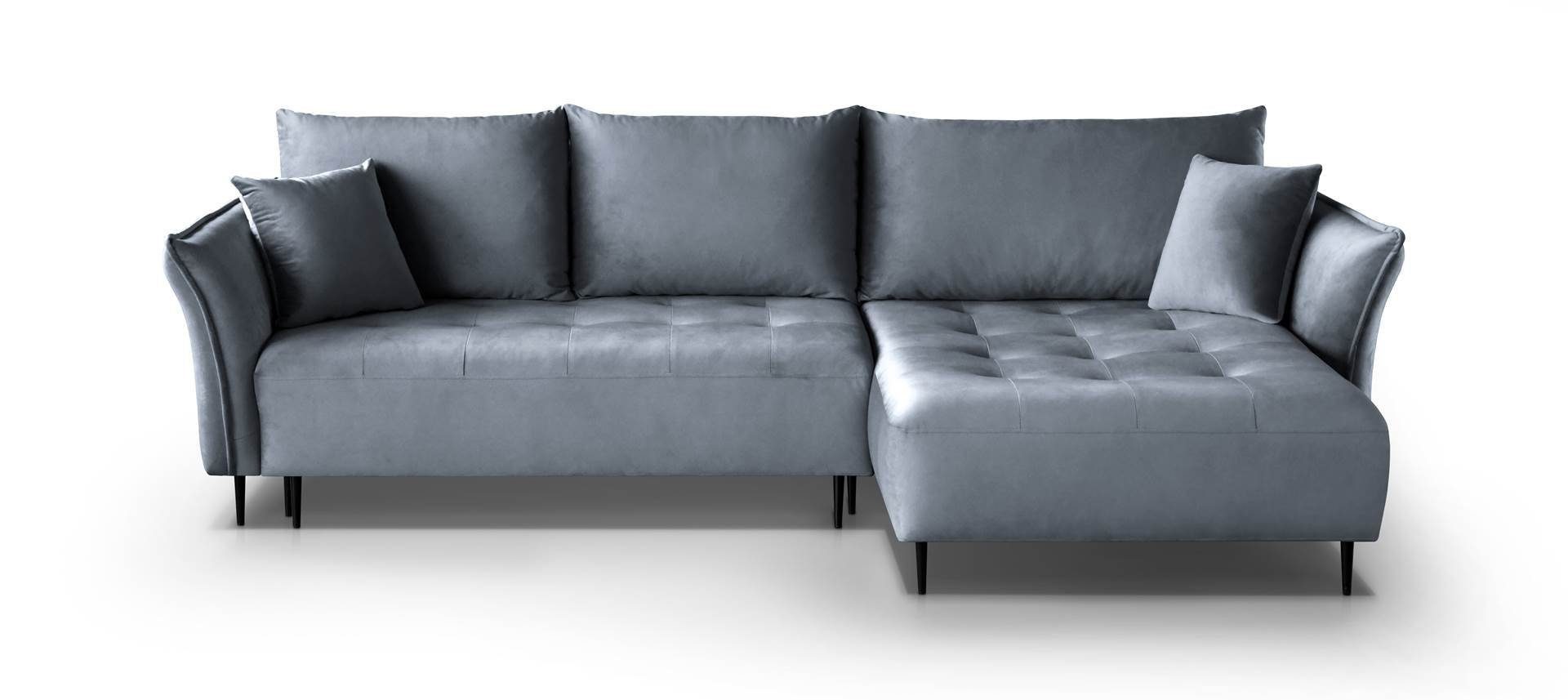 Beautysofa Polsterecke Bali, mit Schlaffunktion, Bettkasten, universelle Ottomane, Polsterecksofa mit schwarze Metallbeine,Schlafcouch