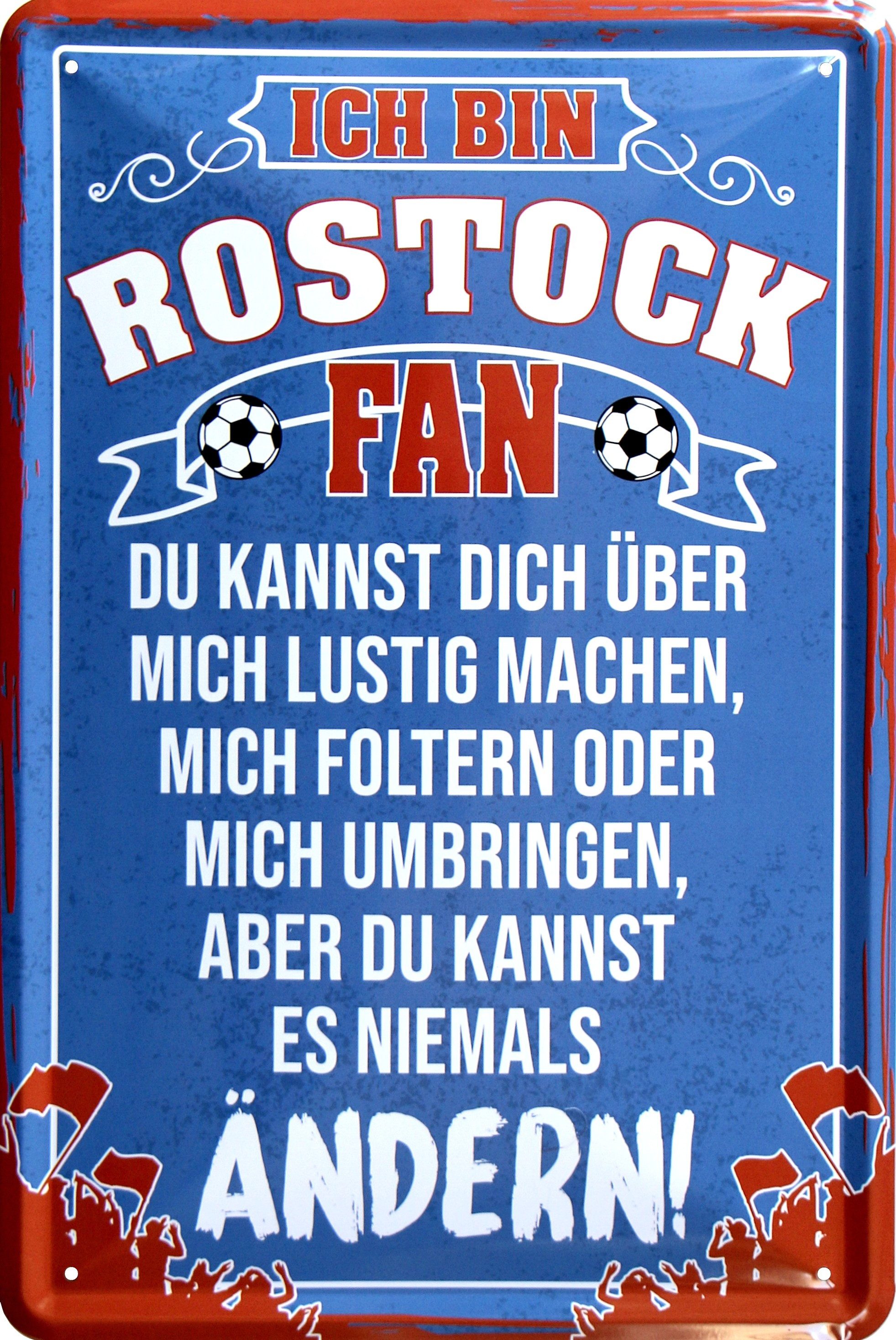 WOGEKA ART Metallbild Ich bin Rostock Fan - 20 x 30 cm Retro Blechschild Fußball Sport
