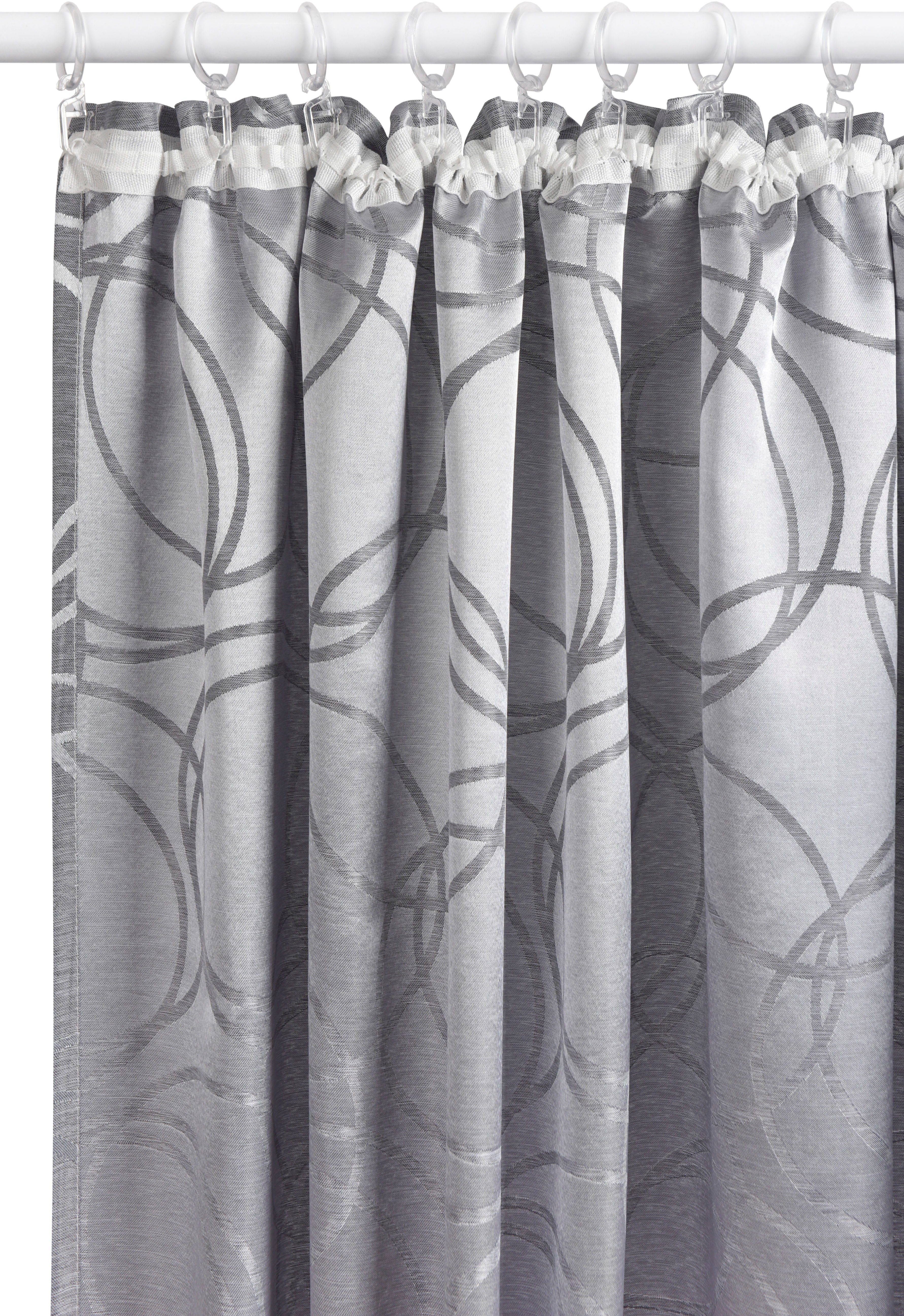 Vorhang Belaja, Bruno Banani, Kräuselband verschiedene bedruckt, (1 blickdicht, Größen grau blickdicht, gewebt, St)