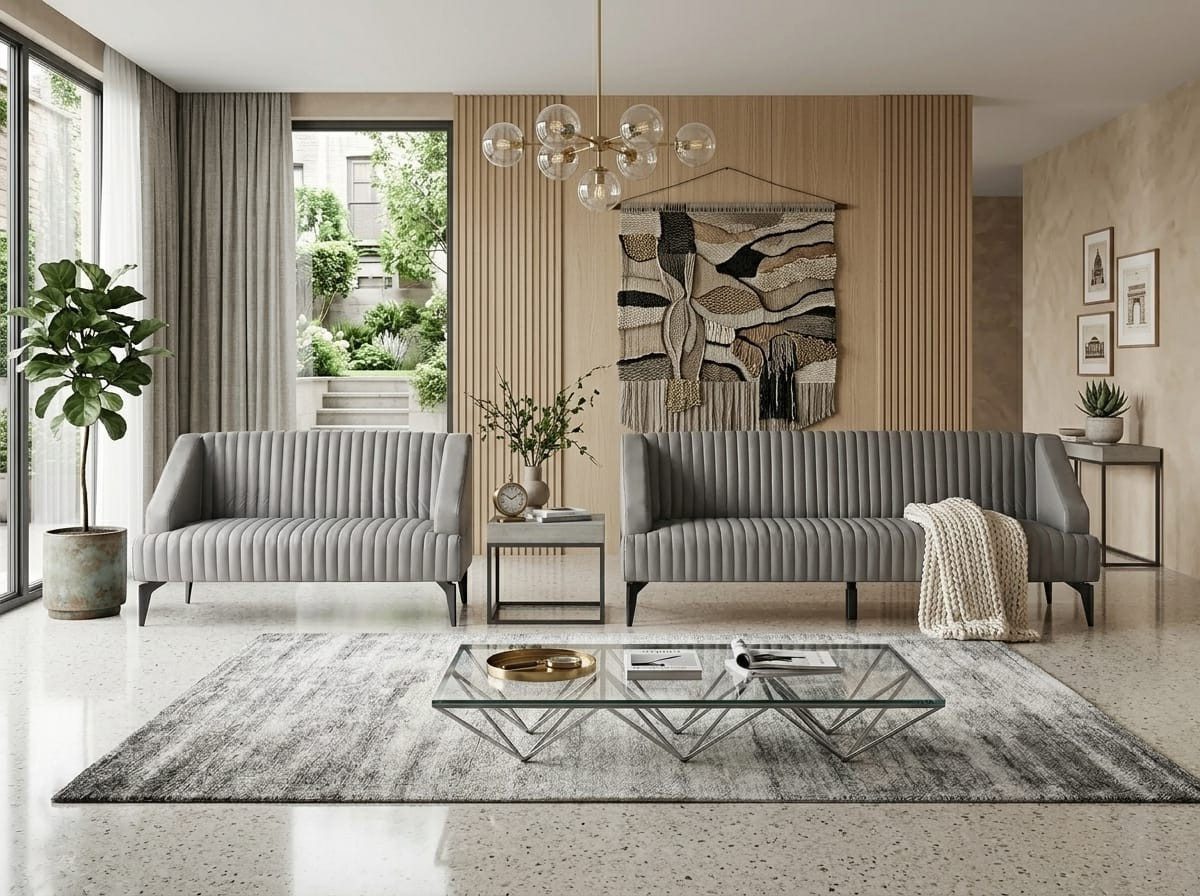 Xlmoebel Polstergarnitur 3-Sitzer-Sofa 2-Sitzer-Sofa grau ergonomisch minimalistisch, (2-tlg., 2-tlg)