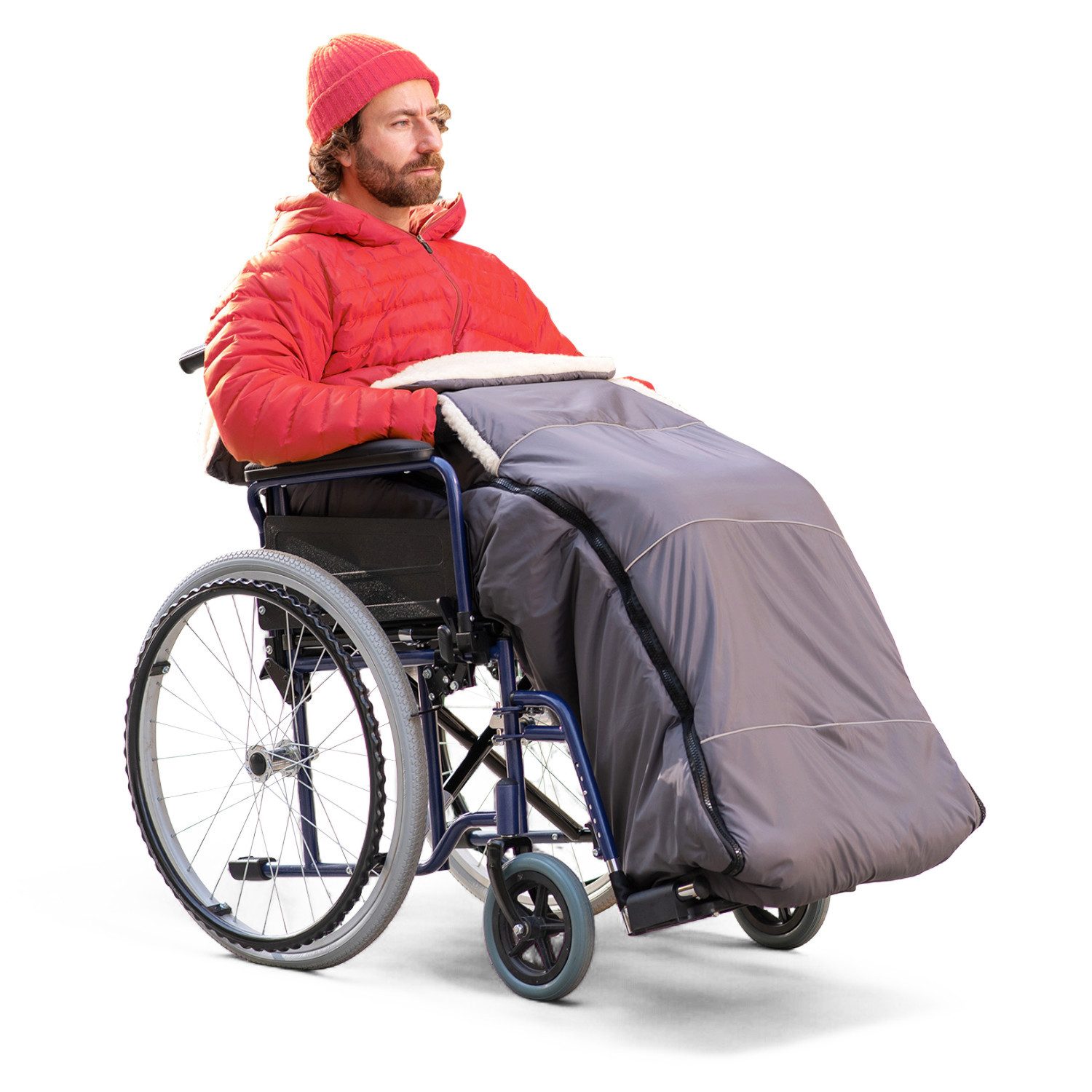 novely® Fußsack KARLO Rollstuhl-Fußsack Lammwolle/Polyester für Rollstühle ohne Armleh, Wetterfest; Thermo-warm und Ultraweich