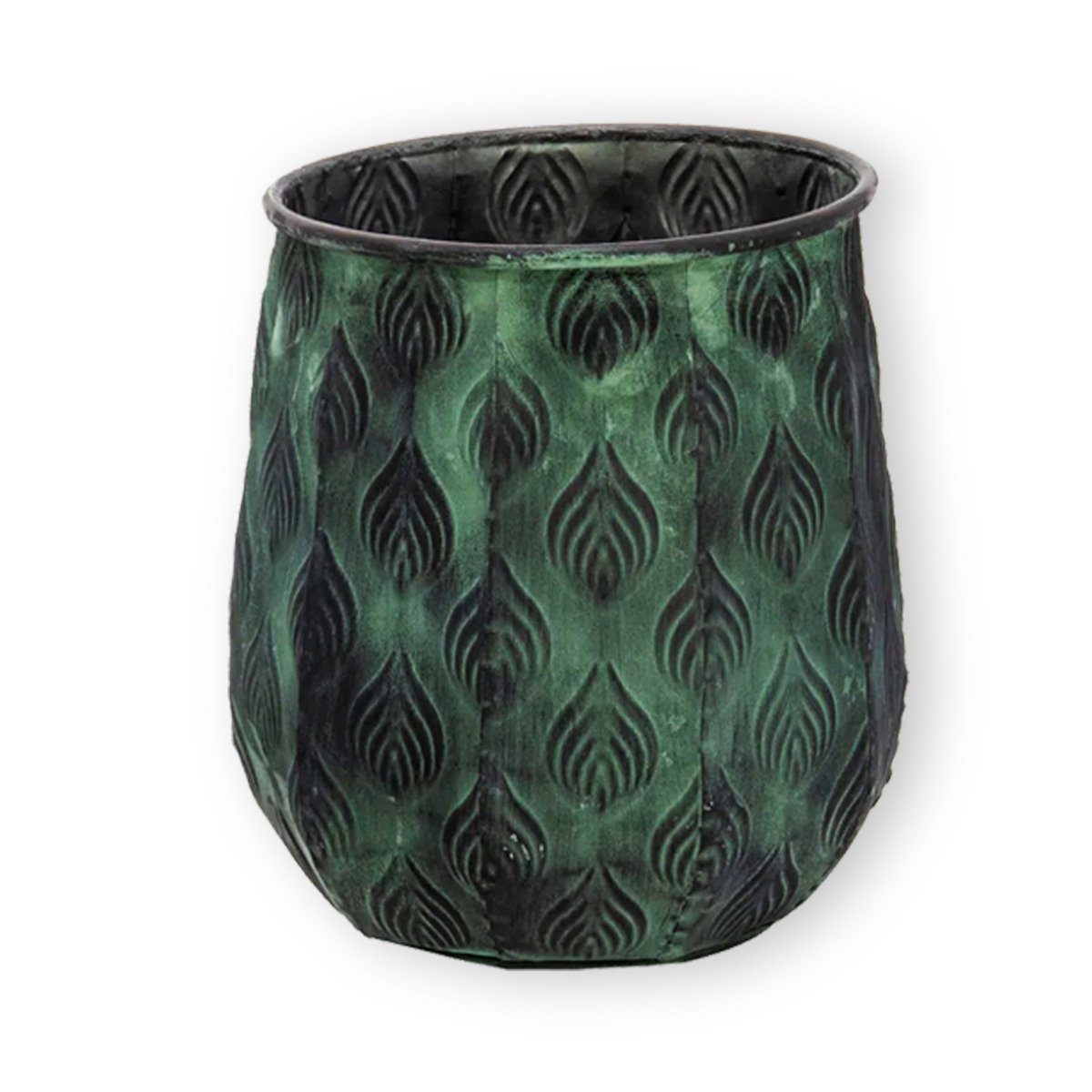 colourliving Blumentopf Pflanztopf Zinktopf Cauldron Serie Green 25cm rund (1 St., 1x Pflanztopf), langlebig, dekorativ, handbemalt