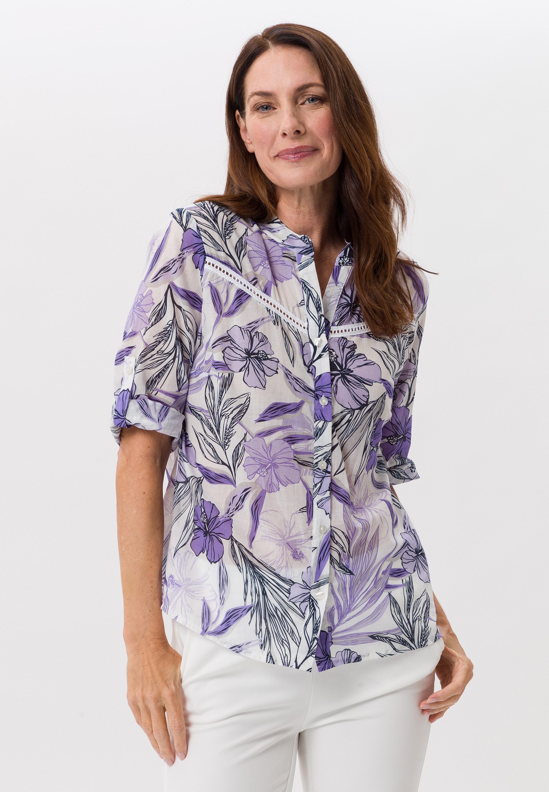 FRANK WALDER Kurzarmbluse mit zartem Blütenprint günstig online kaufen