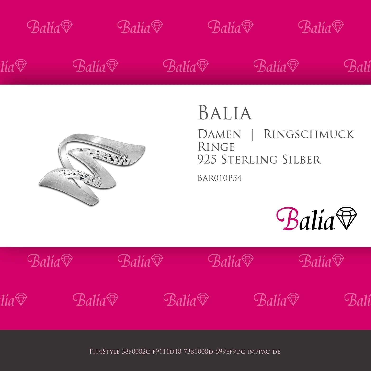 Fingerring 925 Sterling (Fingerring), Damen 925 Ring Silber diamantierter Silber (Blitz) mit Balia 54 (17,2), Größe für Silberring Balia