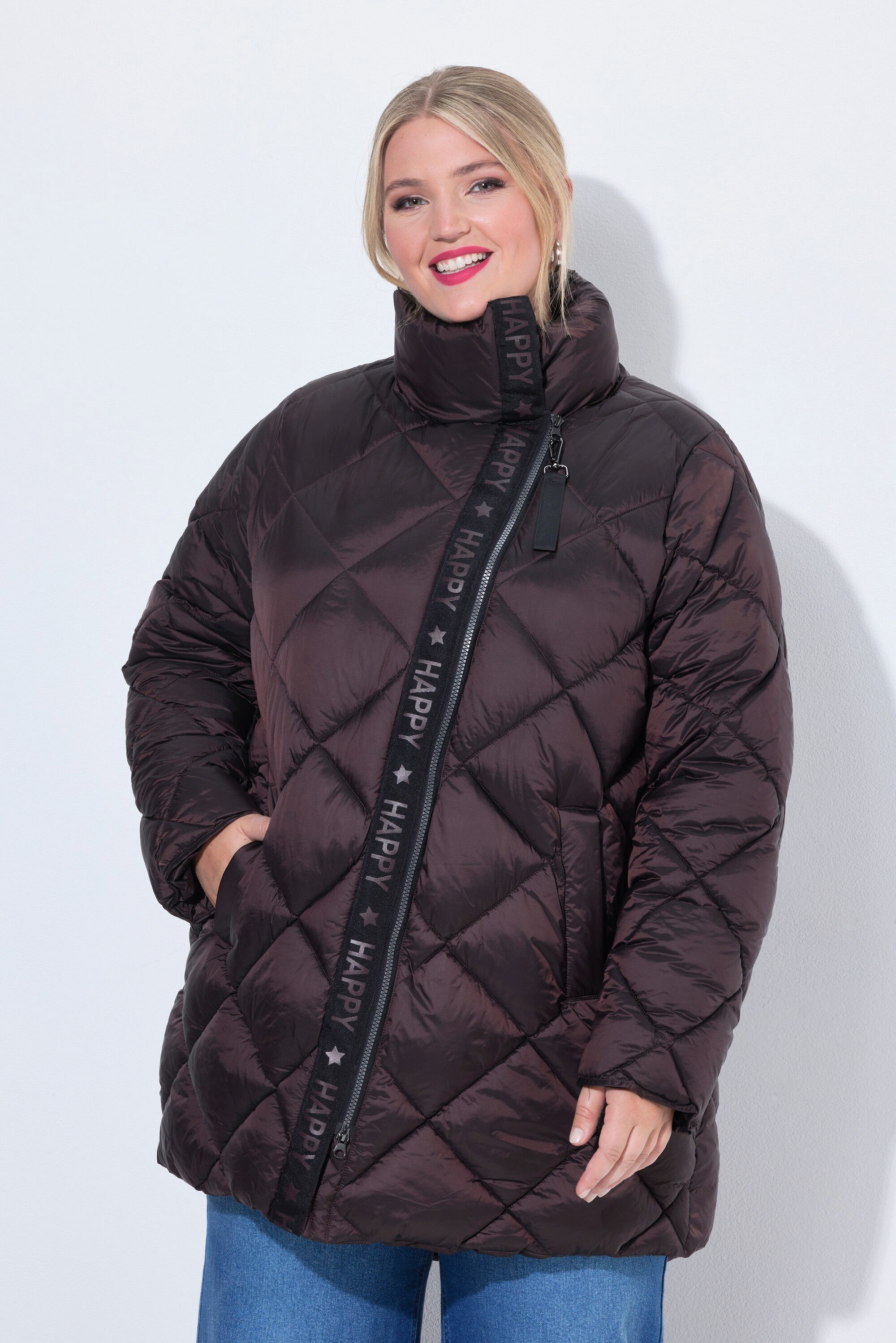 Angel of Style Steppjacke Long-Steppjacke Komfort Fit HAPPY Schriftzug