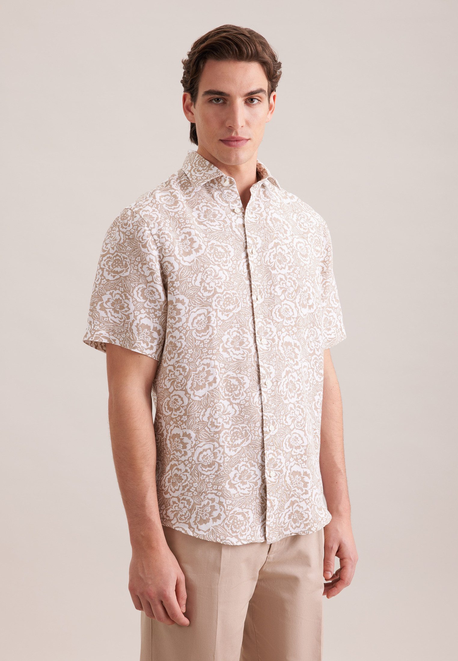 seidensticker Leinenhemd Schwarze Rose Regular 1/2 Kentkragen Druck