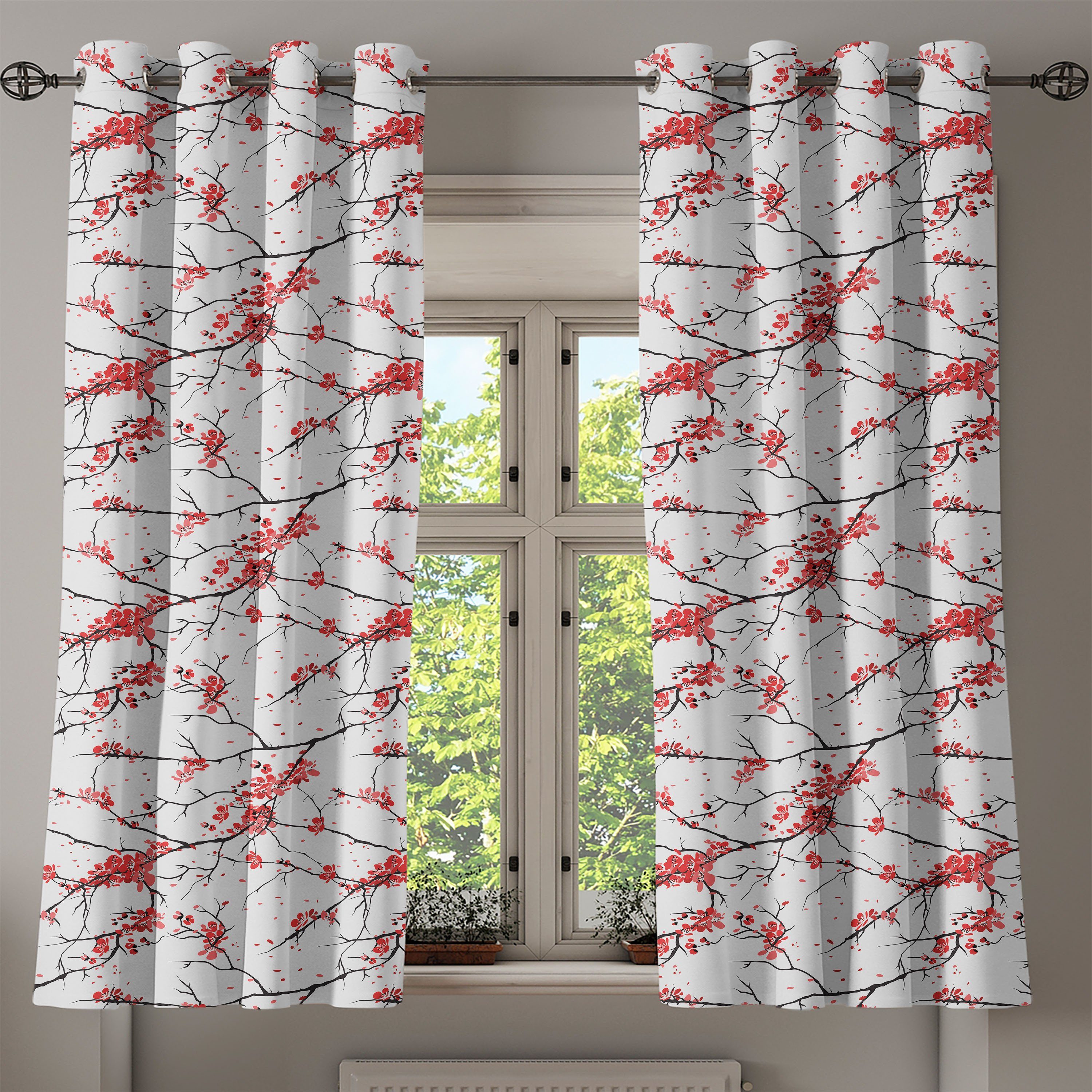 Gardine Dekorative 2-Panel-Fenstervorhänge Wetter Wohnzimmer, Windy Blume für Abakuhaus, April Schlafzimmer