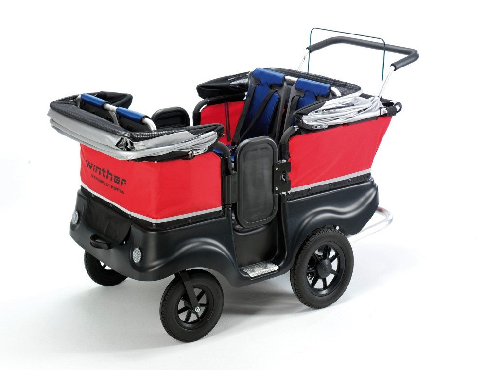 Winther Zwillings-Kombikinderwagen Turtle Kinderbus de Luxe für 4 Kinder – Krippenbus mit Wetterverdeck