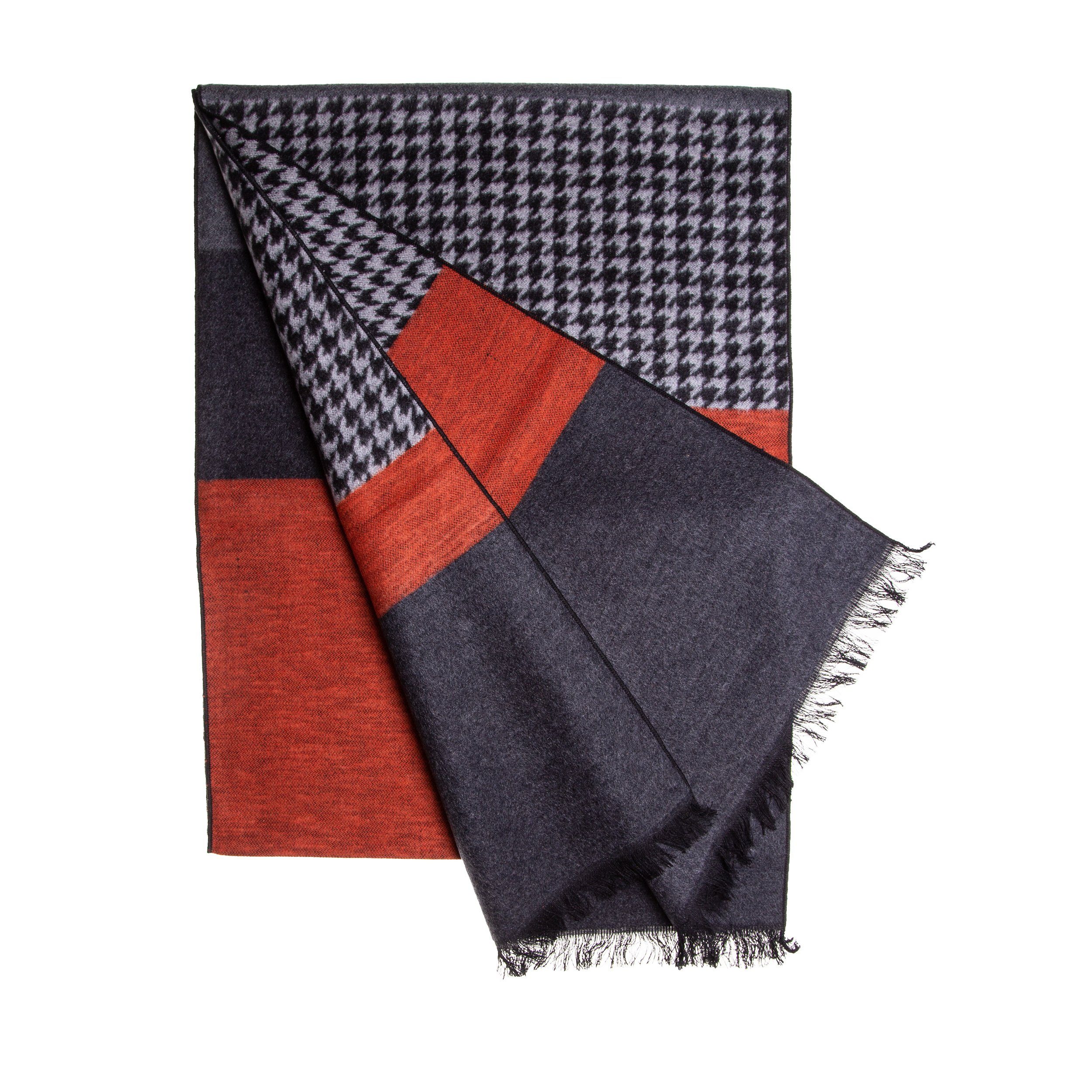SEABRIGHT Seidenschal Schal Seidenflanell Hahnentritt orange grau