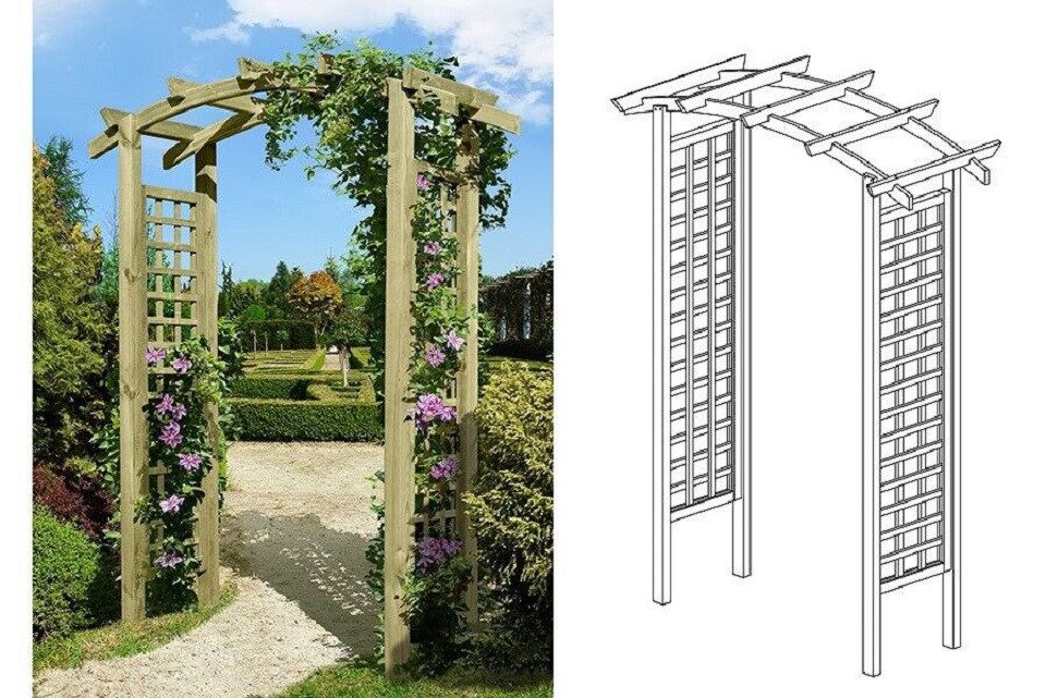Gartenpirat Pergola Torbogen Pergola Holzbogen aus Holz KDI mit Rankgitter Rosenbogen Rank, Stabile und massive Holzausführung