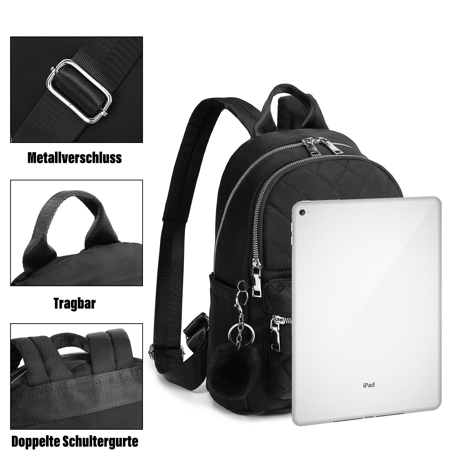 TAN.TOMI Cityrucksack Rucksack Damen Klein, Cityrucksack Nylon Wasserdicht Rucksäcke, Für Schule Travel Wandern Arbeit – Bild 3 von 5
