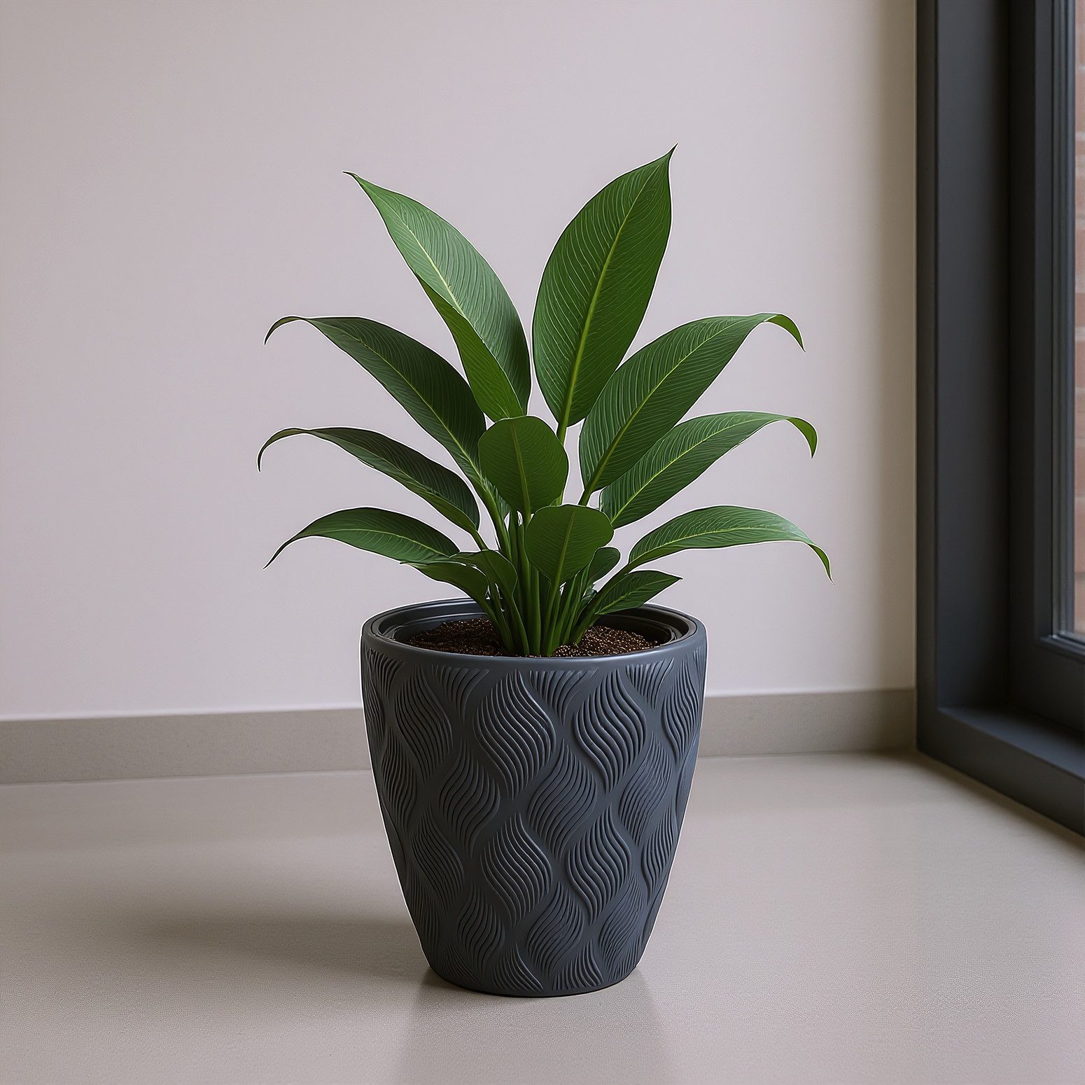 KAGM Pflanzkübel Blumenkübel Blumentopf dekorativ Ø 28,5 cm / 2er-Set Anthrazit (2 St., inkl. Pflanzeinsatz)