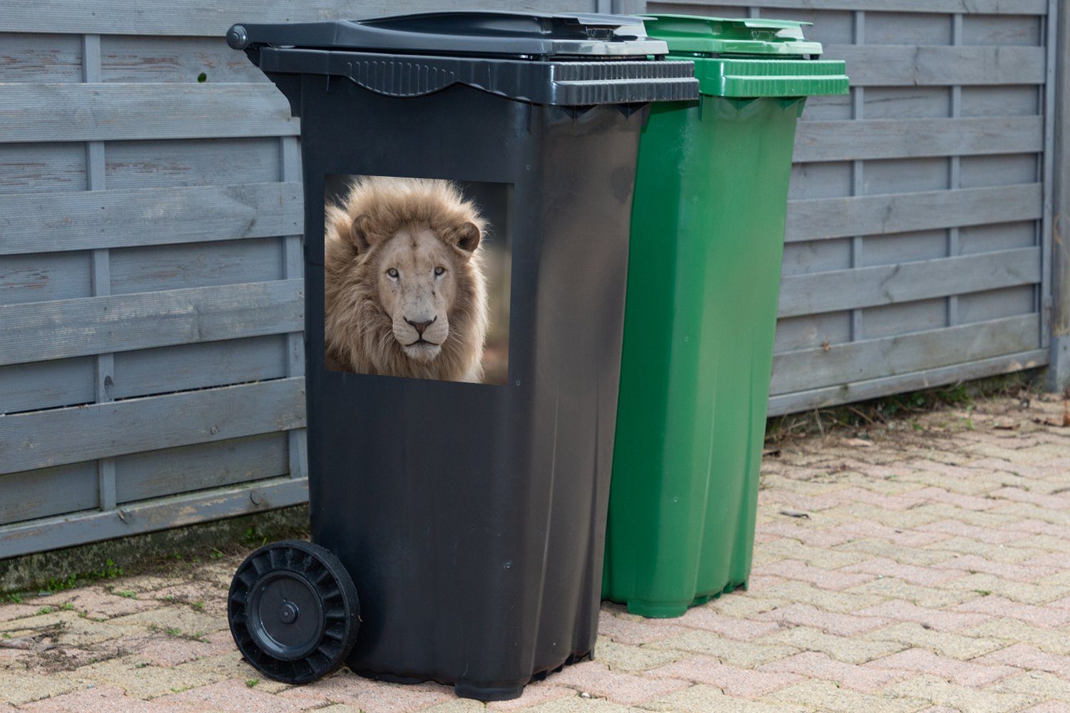MuchoWow Wandsticker (1 Container, - Mülltonne, Tier Mülleimer-aufkleber, Abfalbehälter - Sticker, Weiß Löwe St)