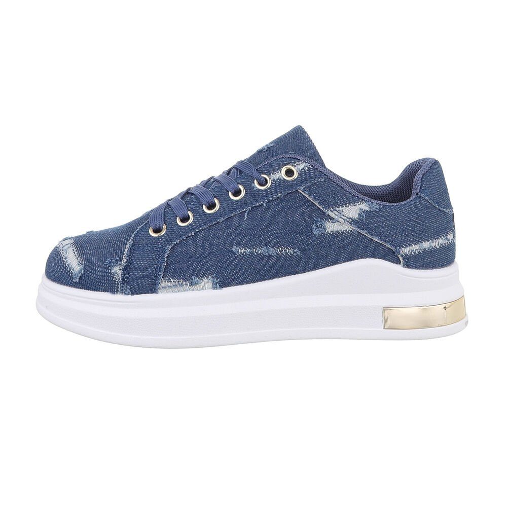Ital-Design Damen Low-Top Freizeit Sneaker Flach Sneakers Low in Blau | Sneaker