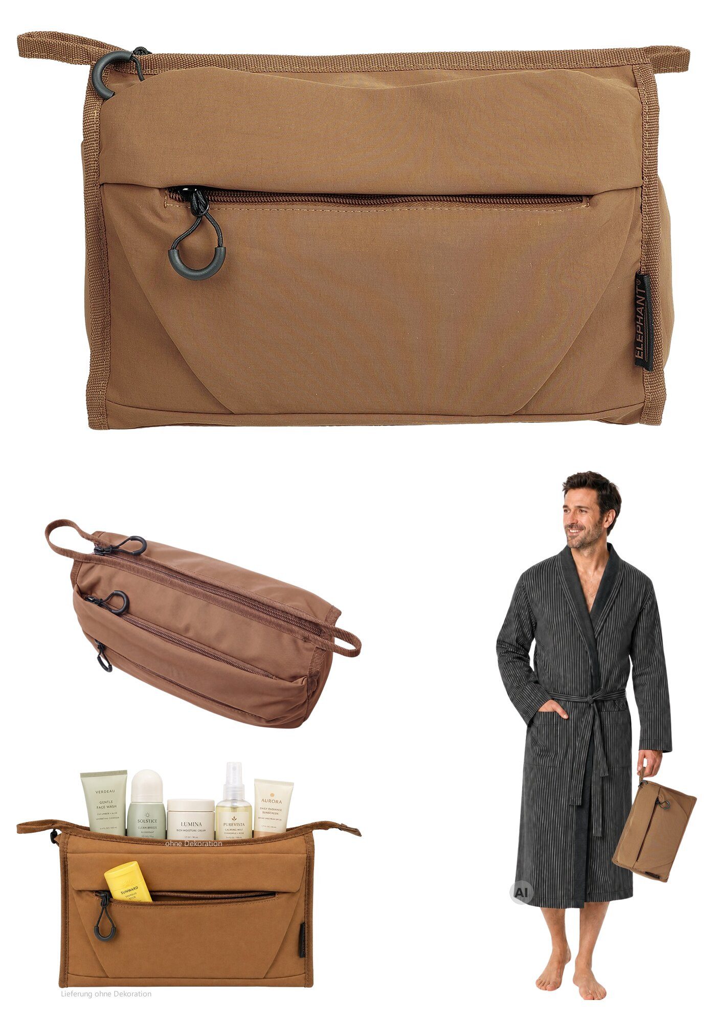 ELEPHANT Kulturbeutel Kulturtasche Porto groß Kosmetiktasche, Washbag Reise Gepäck Beautycase Tasche Kosmetikbeutel 3730 +b