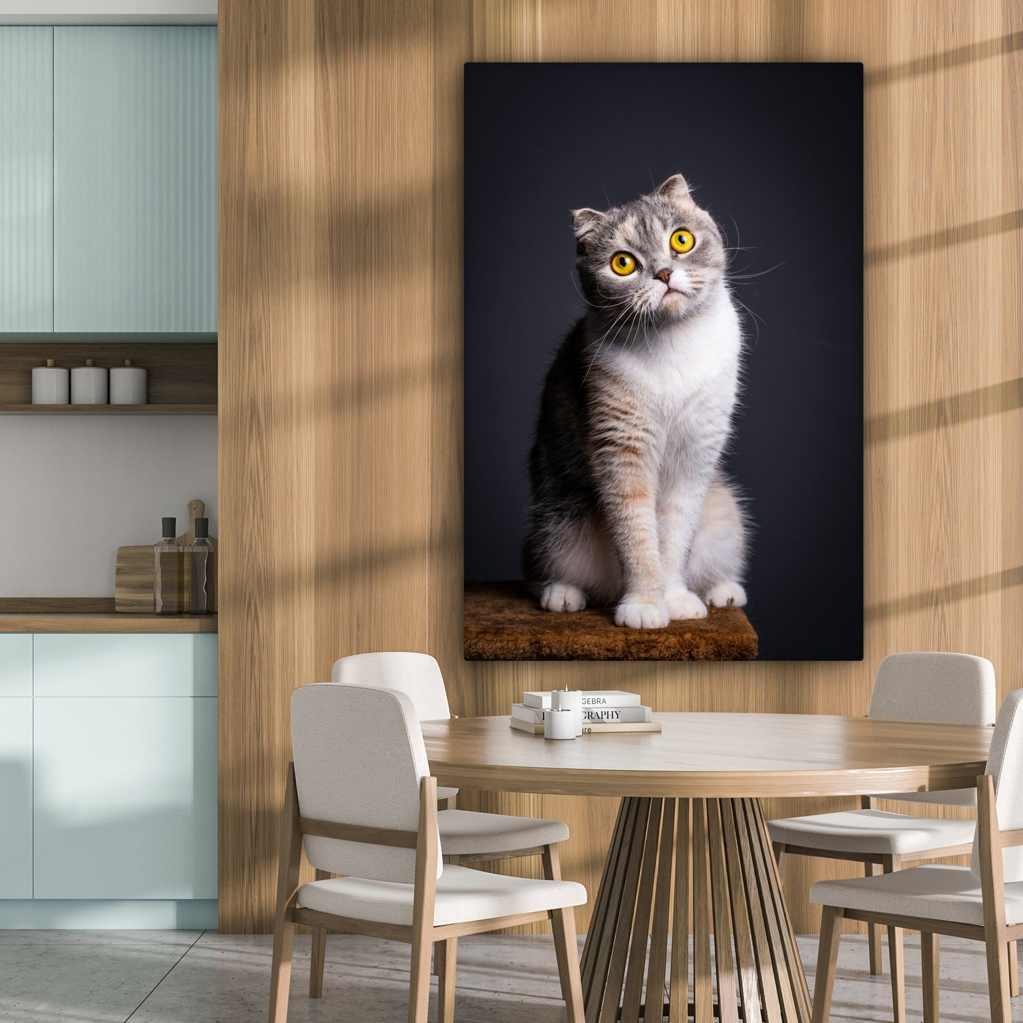 OneMillionCanvasses® Leinwandbild Katze - - 90x140 Wohnbereiche, cm St), Gemälde, für Licht, (1 alle Augen XXL, großes, Wandbild