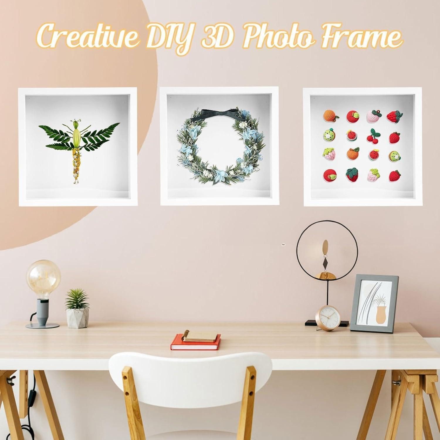 Weysoo Bilderrahmen zum Basteln Tiefer Bilderrahmen 20x20cm Weiß Befüllbar Souvenir Geschenk Collage