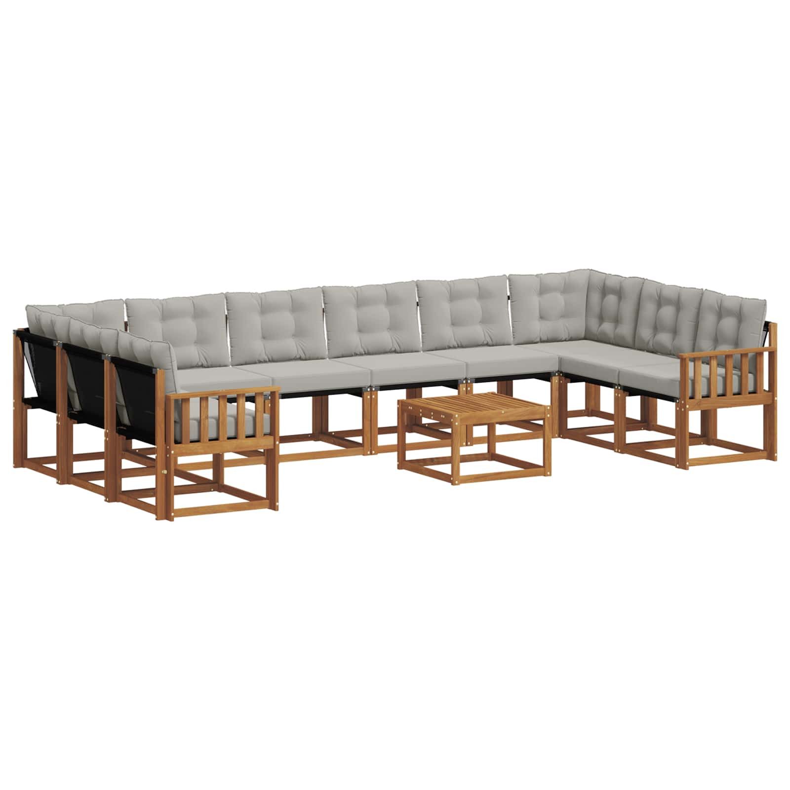 vidaXL Gartenlounge-Set Outdoor-Sofagarnitur mit Kissen 11 pcs Natürlich und Hellgrau, (11-tlg)
