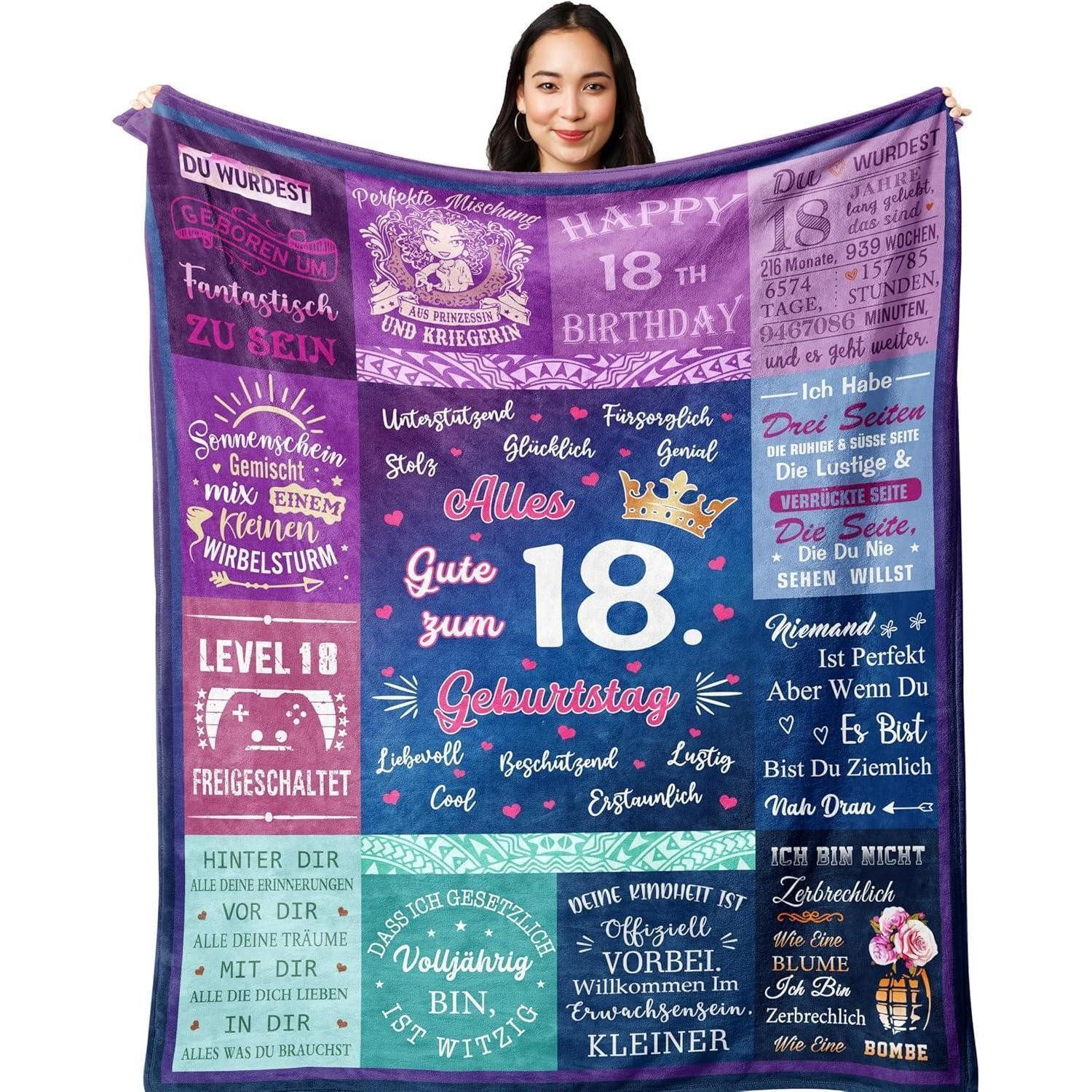 Wohndecke Geburtstag Mädchen Geschenk Deko Teenager Decke 150x130CM, Yesbird