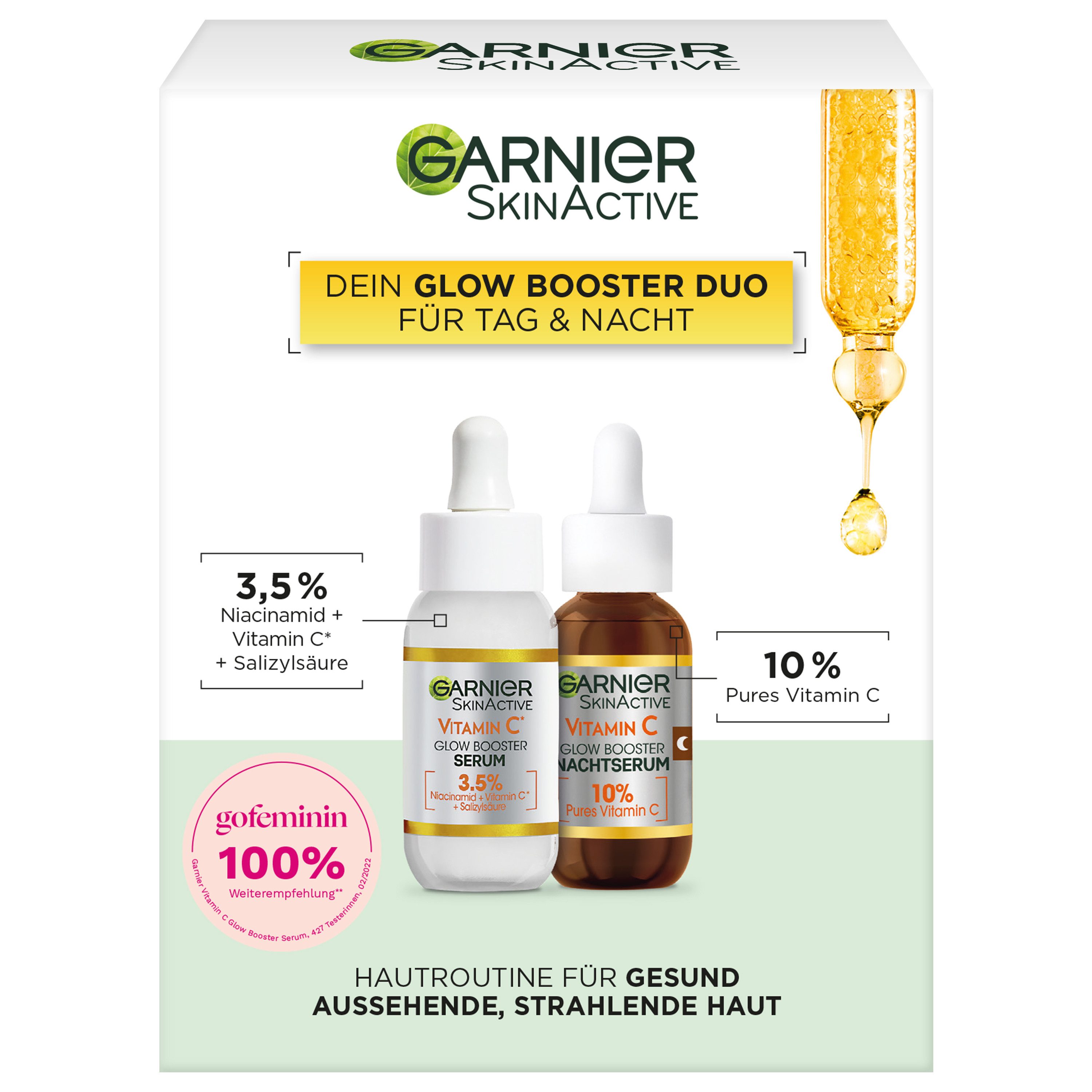 GARNIER Gesichtsserum Vitamin C Glow Booster Serum Duo Set, 2-tlg., Serum-Duo für Tag und Nacht, mit Vitamin C, Lotion-Textur