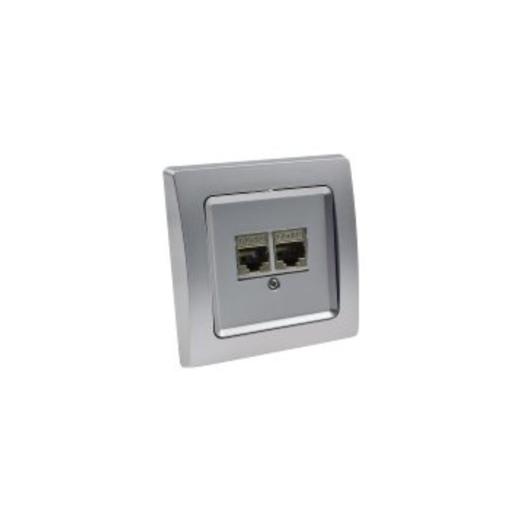 Schalter DELPHI Netzwerk-Dose 2x CAT6 inkl. Rahmen, UP, silber