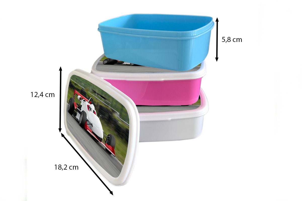 MuchoWow Lunchbox Rot-weißer Rennwagen, Brotdose (2-tlg), rosa Kunststoff Mädchen, Erwachsene, Kunststoff, für Brotbox Kinder, Snackbox