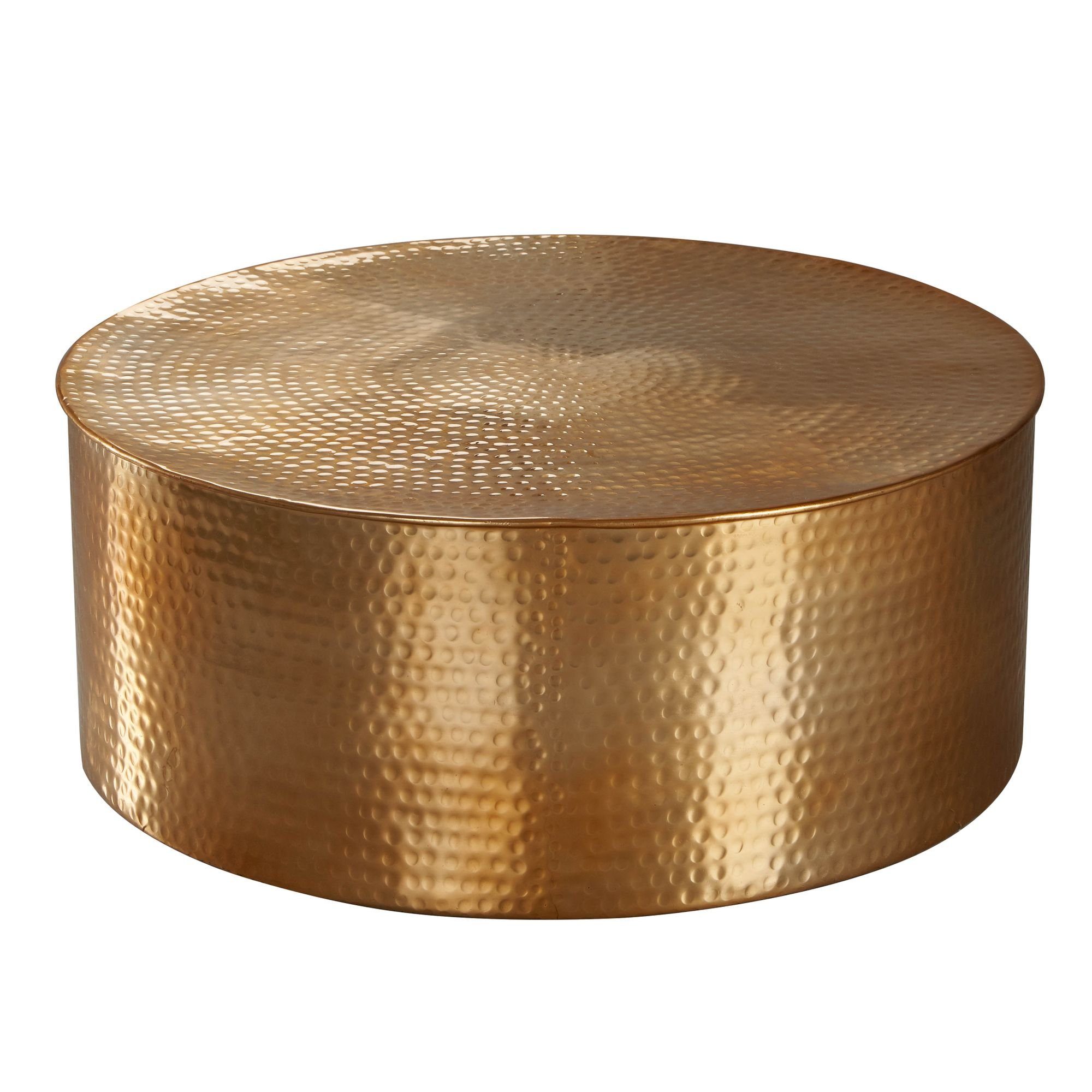 FINEBUY Couchtisch SuVa12260_1 (75x31x75 cm Aluminium Hammerschlag Gold Rund), Großer Wohnzimmertisch, Sofatisch Orientalisch Gold | Gold