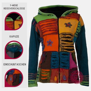 SPIRIT of NEPAL Strickjacke Damen mit Fleecefutter, Patchwork