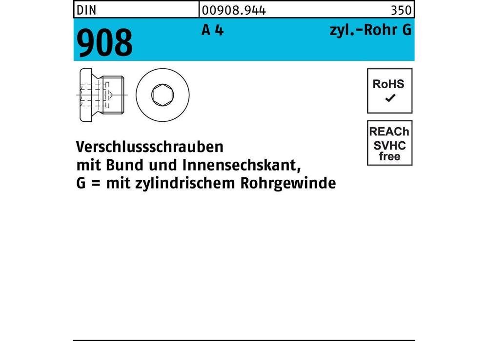 Gewindeschraube Verschlußschraube DIN 908 m.Bund/Innen-6-kant G 1 1/2 A A 4
