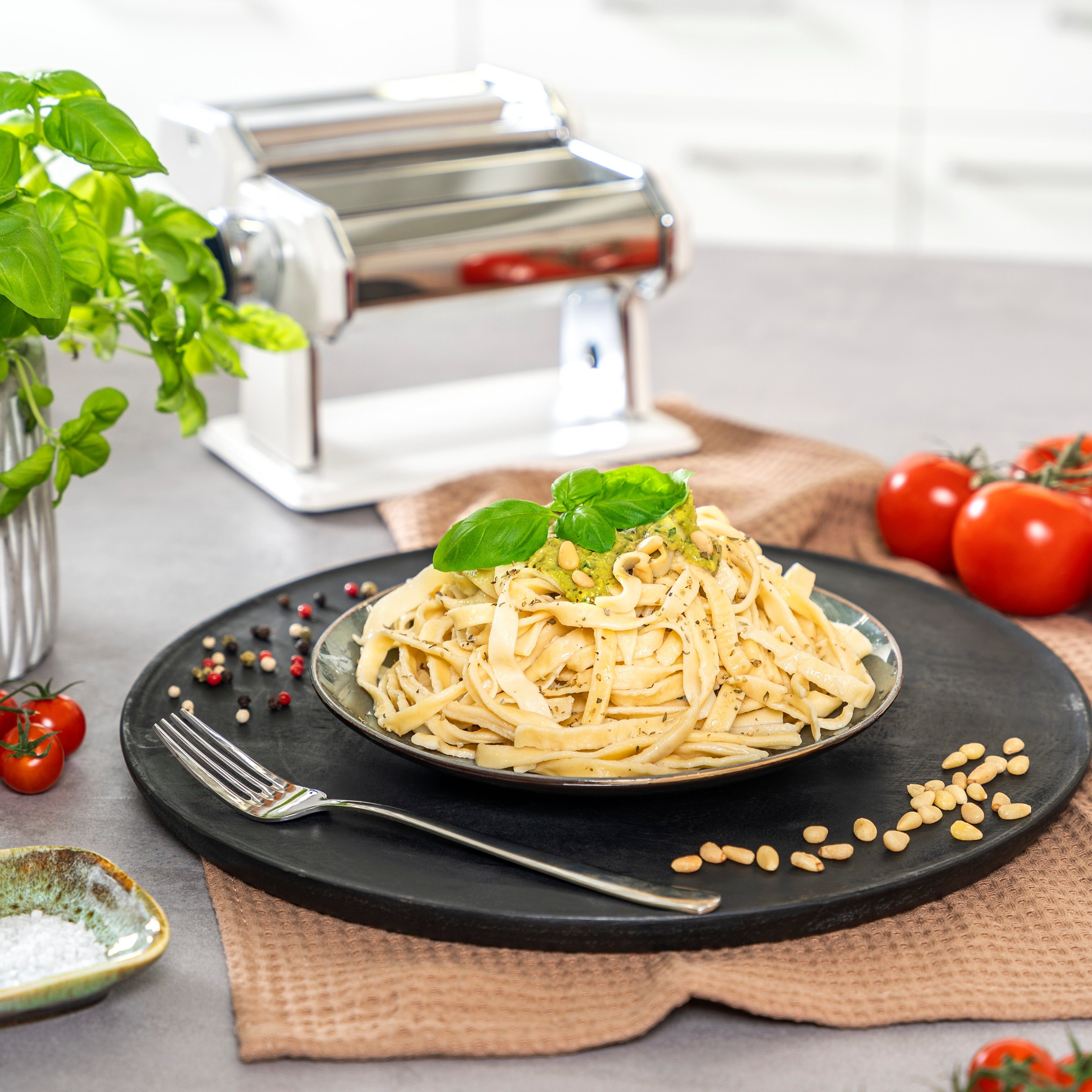 Spaghetti, Nudeltrocker inkl. 7 für als Pasta Lasagne Nudelmaschine Edelstahl und Set, bremermann Stufen,