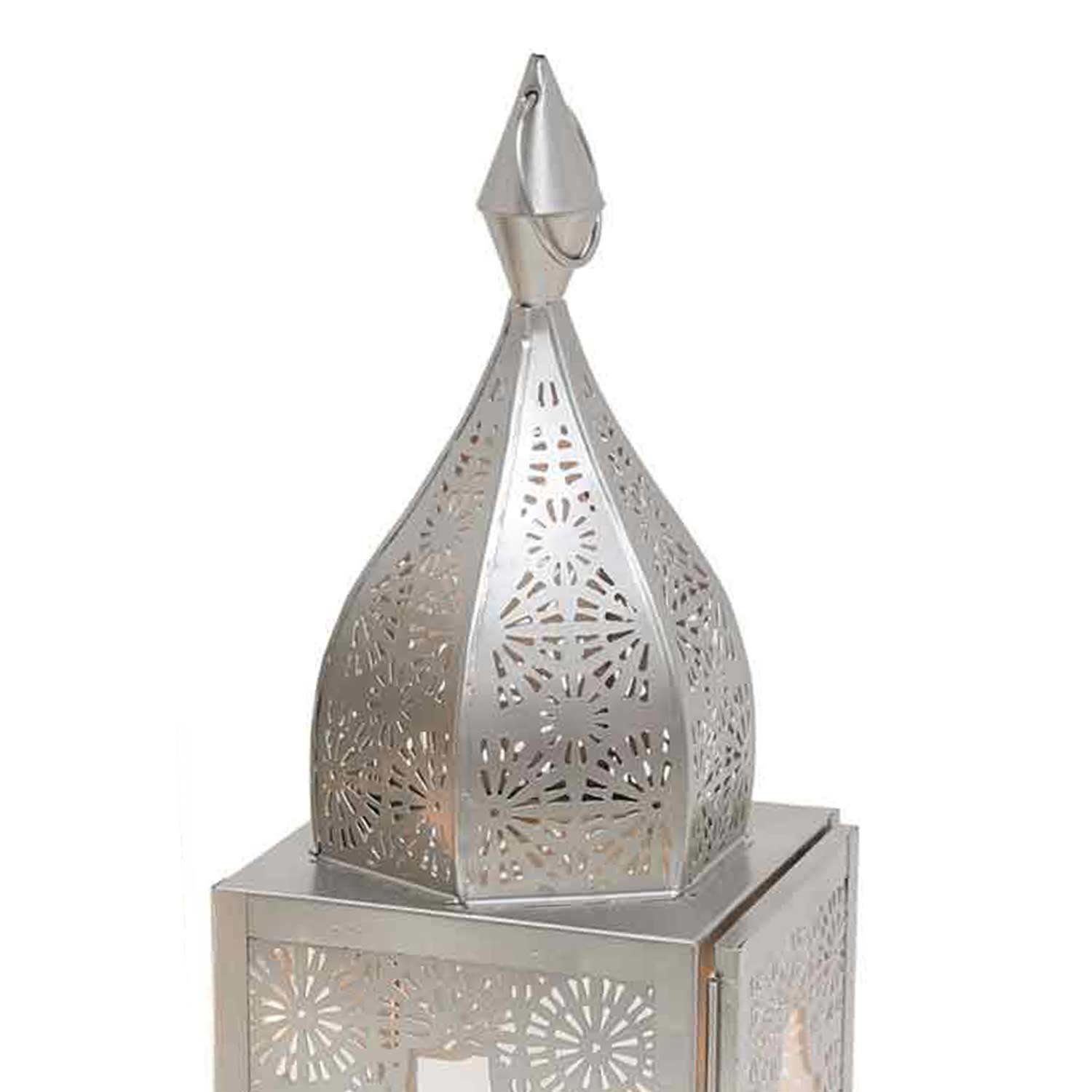 Casa Moro Bodenwindlicht Glas Nacht, aus Modena Marokkanische Minarette 1001 Windlicht IRL670, Orientalisches Weihnachtsbeleuchtung, Kunsthandwerk, marokkanische Glaslaterne M & aus Kerzenhalter Metall schöne Laterne Minarett wie Form, Höhe Silber 45cm
