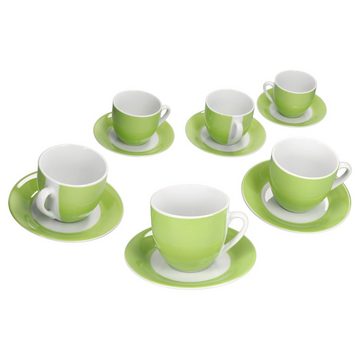 MamboCat Tasse 6er Set Variant Grün Kaffeetassen mit Untertassen, Porzellan