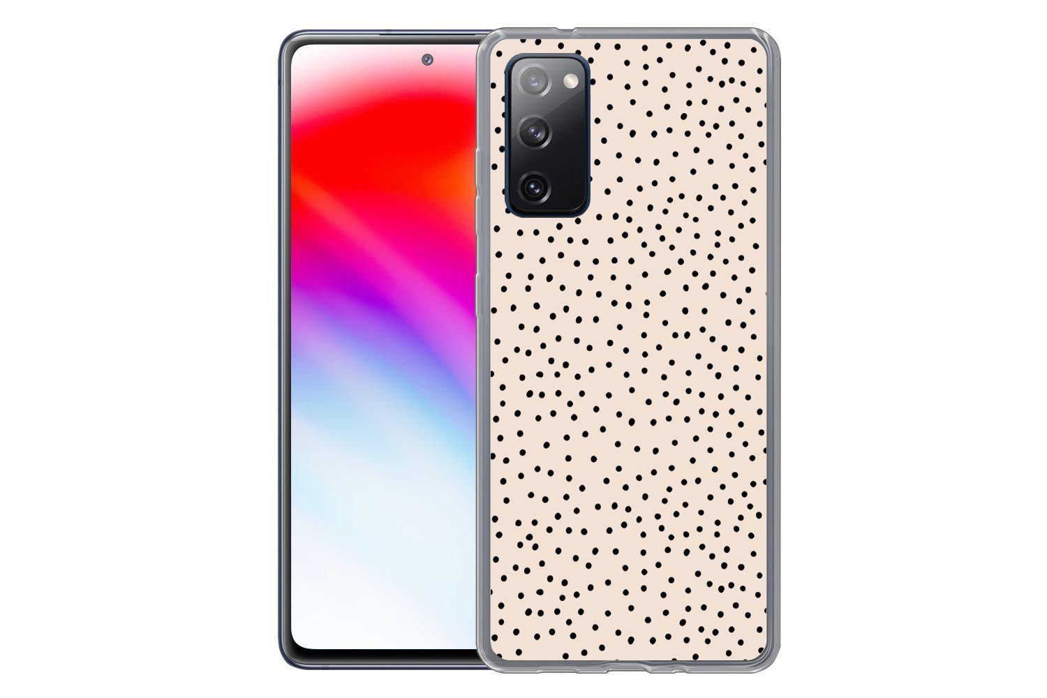 MuchoWow Handyhülle für Samsung Galaxy S20 FE Polka dot - Beige - Schwarz, Phone Case, Silikon, Schutzhülle Dünn