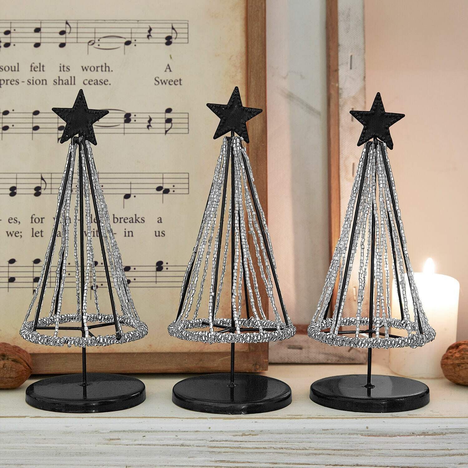 Mirabeau Weihnachtsfigur Deko-Baum 3er Set Zerelle antikschwarz/silber (3er günstig online kaufen