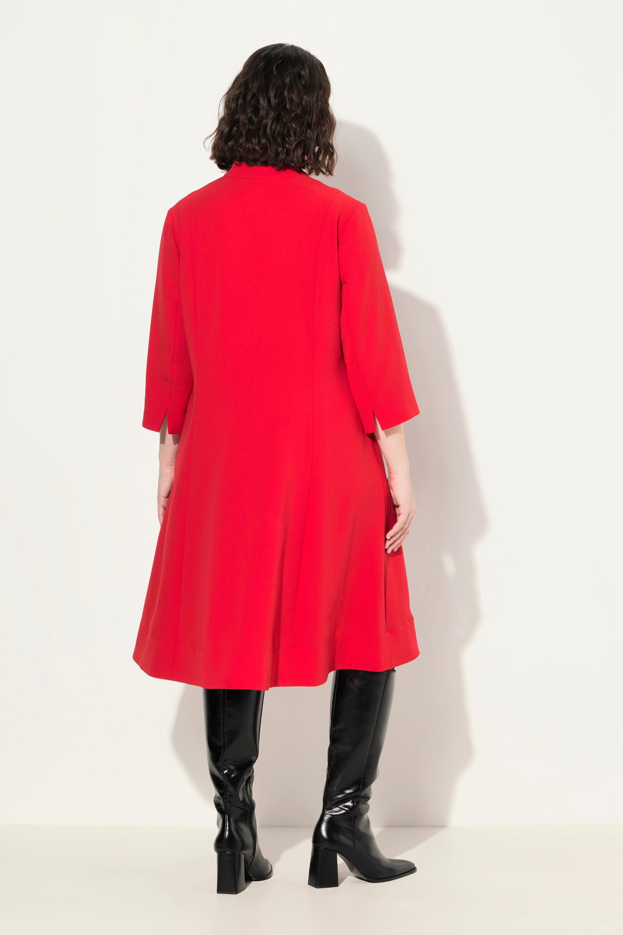 Ulla Popken Jerseykleid Midikleid Stehkragen V-Ausschnitt 3/4-Arm Taschen