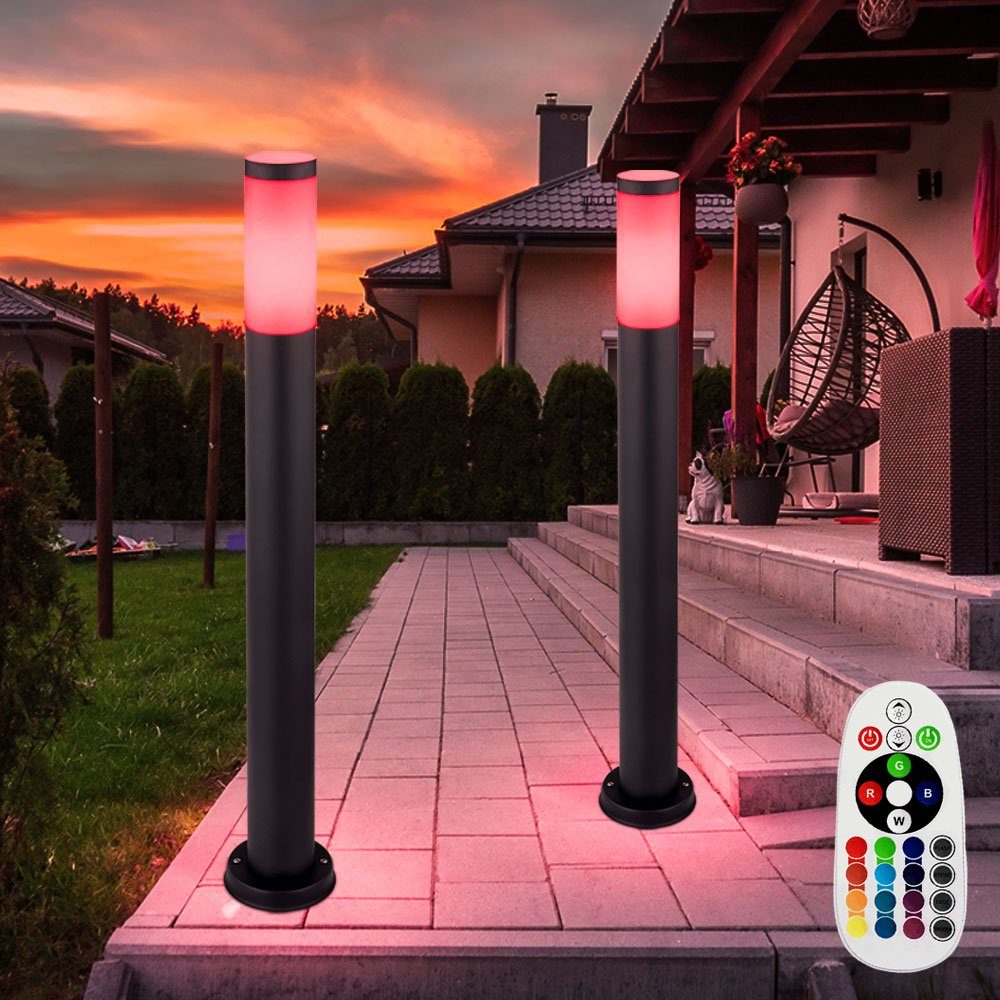 etc-shop LED Außen-Stehlampe, Leuchtmittel inklusive, Set Farbwechsel, Steh Außen ANTHRAZIT Außen Leuchte Warmweiß, lampe Garten Fernbedienung 2er
