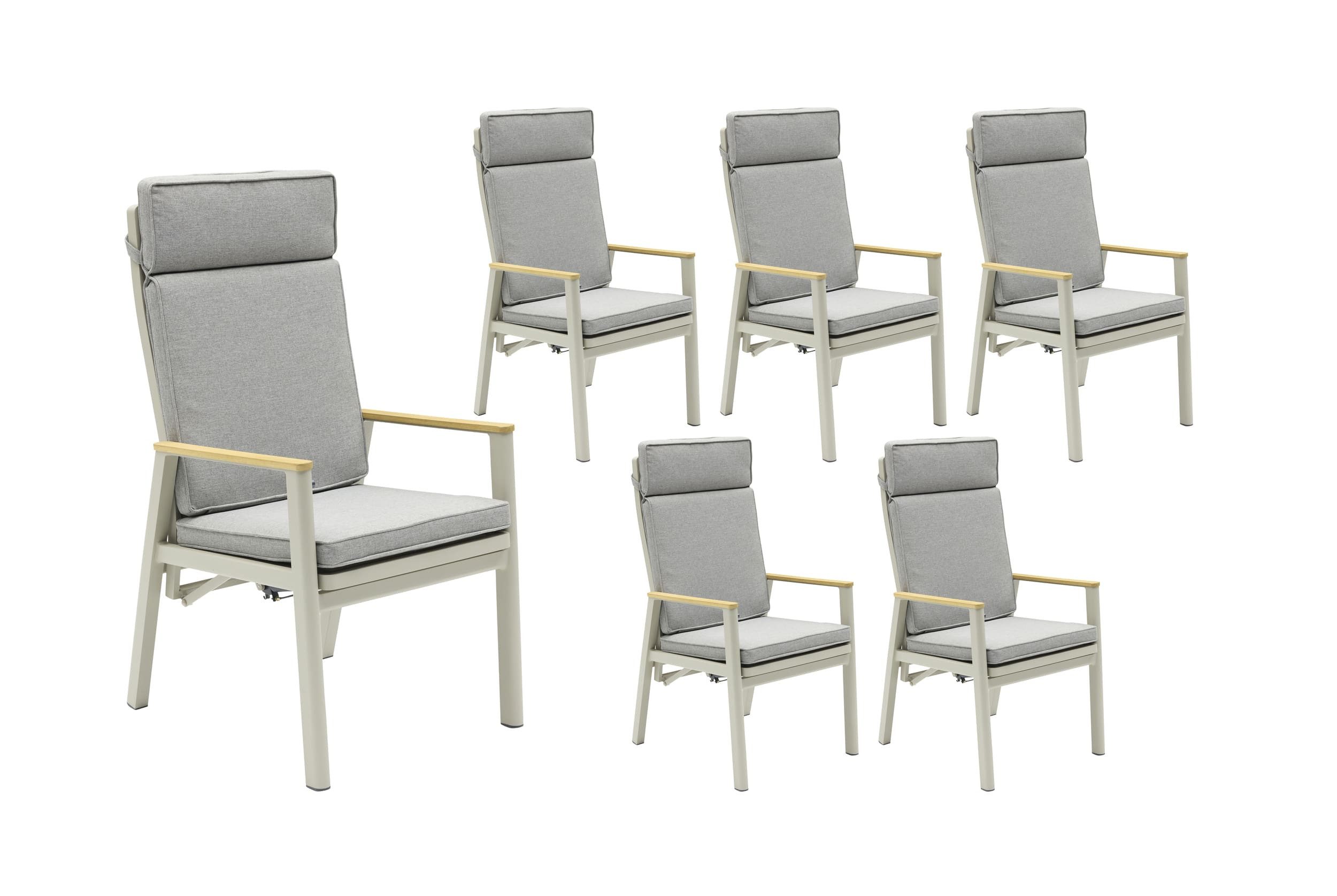 LC Garden Gartenstuhl »Mira« verstellbar Taupe Gartensessel Positionsstuhl Textilene (6 St)