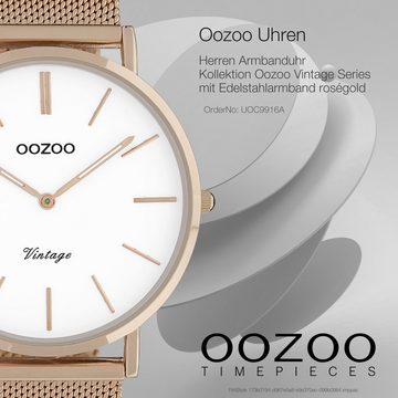 OOZOO Quarzuhr Oozoo Herren Armbanduhr roségold Analog, (Analoguhr), Herrenuhr rund, groß (ca. 44mm) Edelstahlarmband, Fashion-Style