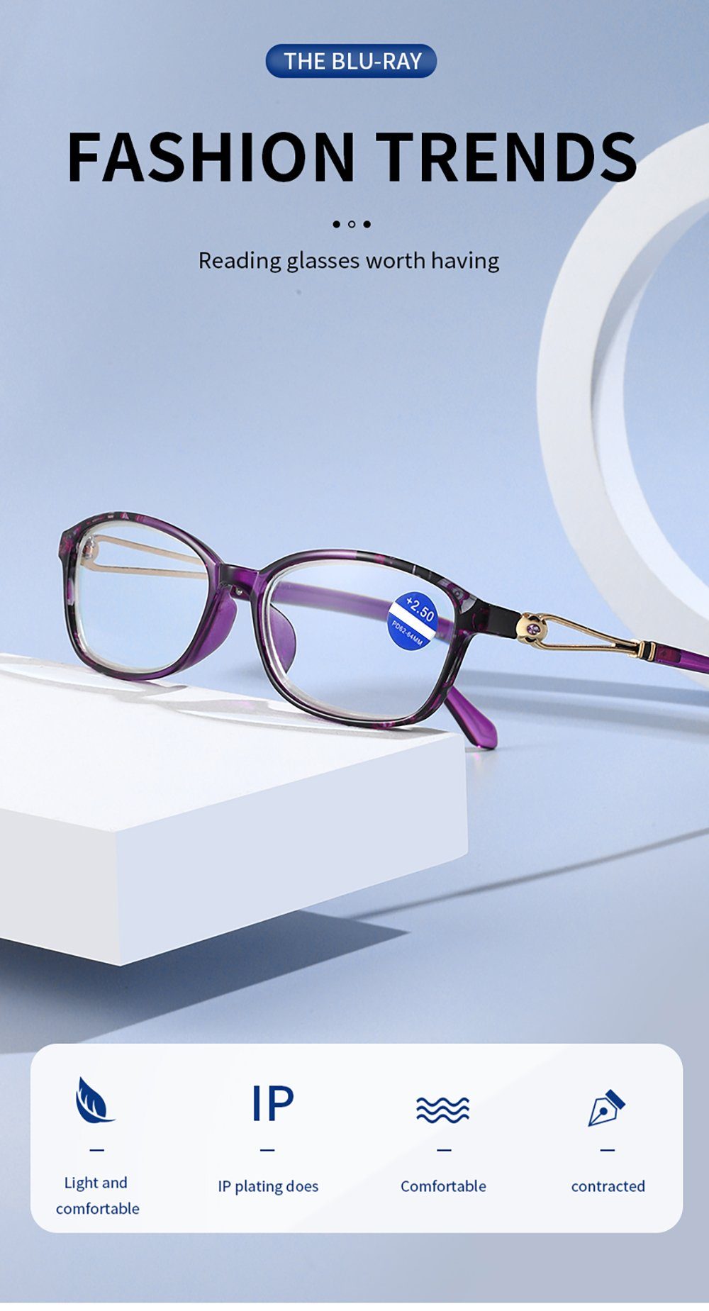 PACIEA Lesebrille Mode presbyopische blaue bedruckte Gläser Rahmen anti rosa