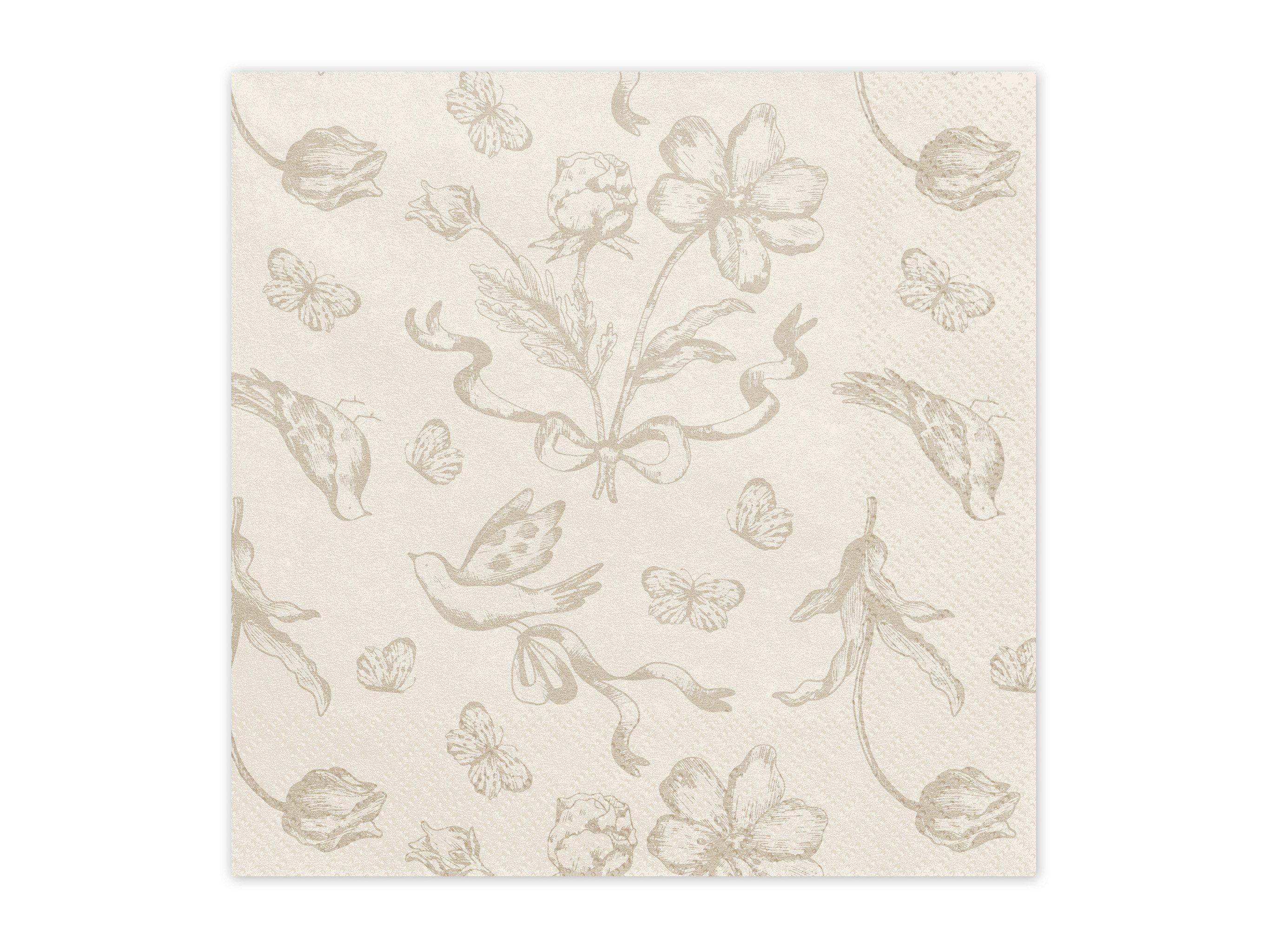 partydeco Papierserviette, Servietten Papier 33x33cm 3-lagig 12 Stück Vintage Blumen & Vögel