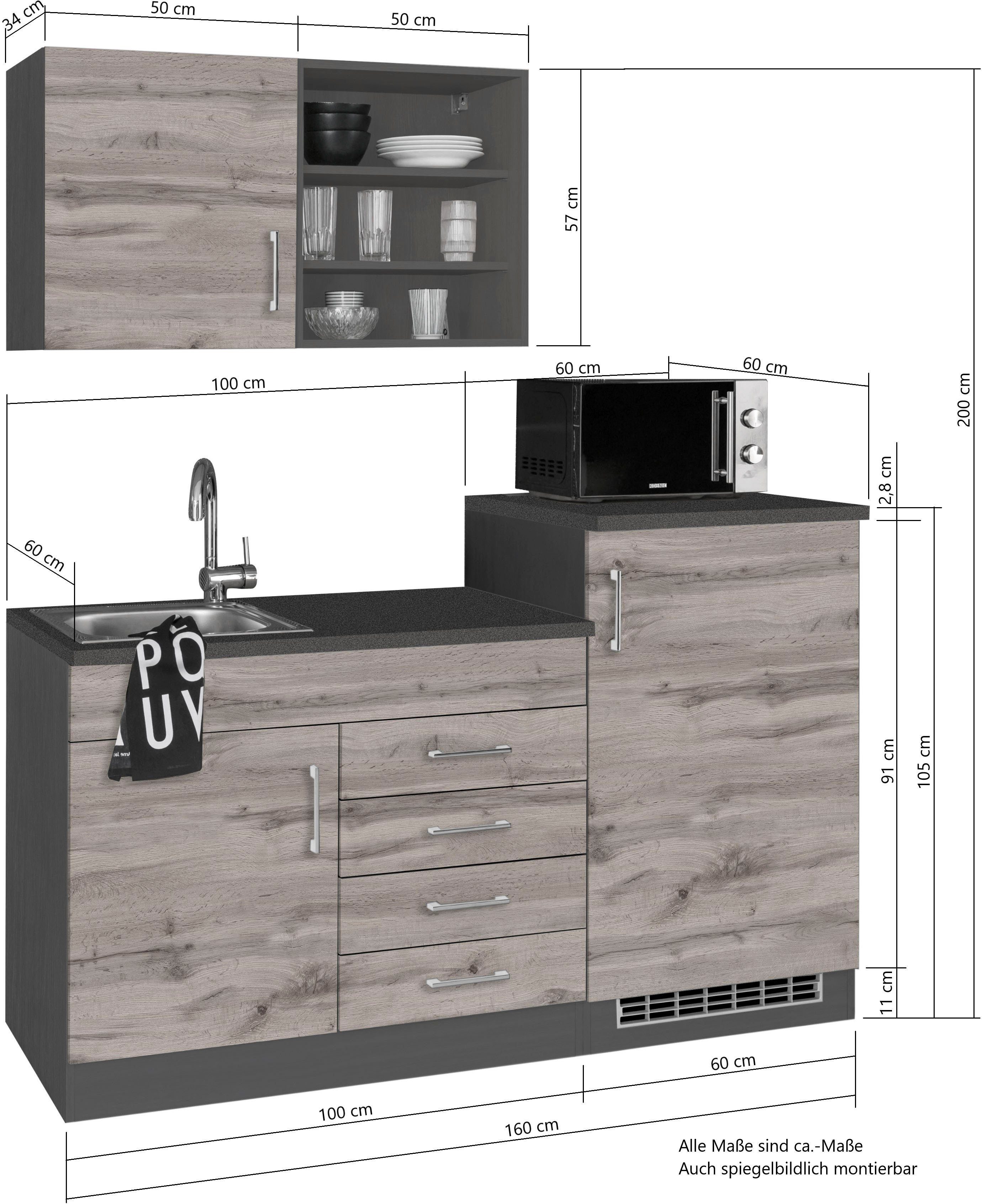 HELD MÖBEL Küche Mali, Breite graphit/graphit-wotaneiche graphit | cm, wotaneiche | E-Geräten 160 mit