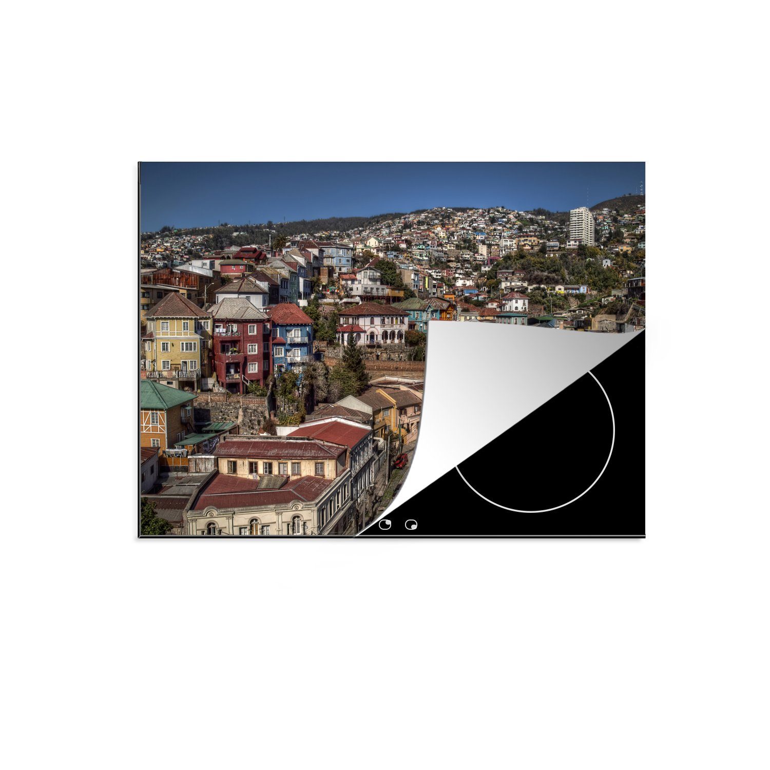 MuchoWow Herdblende-/Abdeckplatte Skyline von Valparaiso, Vinyl, (1 tlg), 71x52 cm, Induktionskochfeld Schutz für die küche, Ceranfeldabdeckung