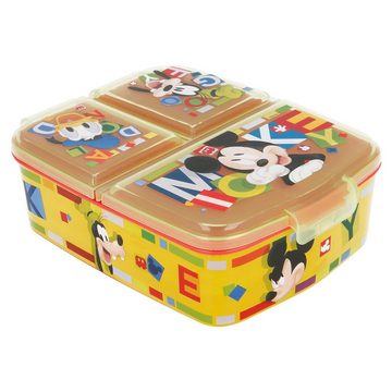 Disney Lunchbox Disney Mickey Maus 4 teiliges Lunch Set, (4-tlg), 3 Kammern Brotdose Alu-Trinkflasche - Löffel Gabel
