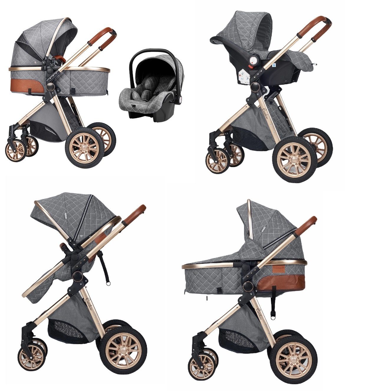 CASILOO® Kombi-Kinderwagen 3in1 Kombikinderwagen Kinderwagen Babywanne Buggy + Auto Babyschale mehr
