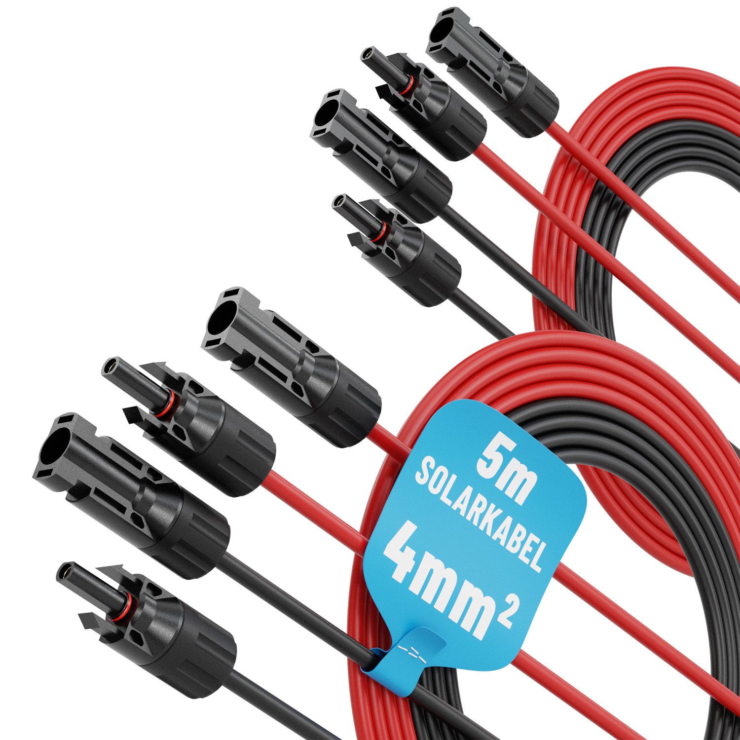 ABSINA Solarkabel Set 5 Meter 4mm2 schwarz/rot 2er Pack Solarkabel